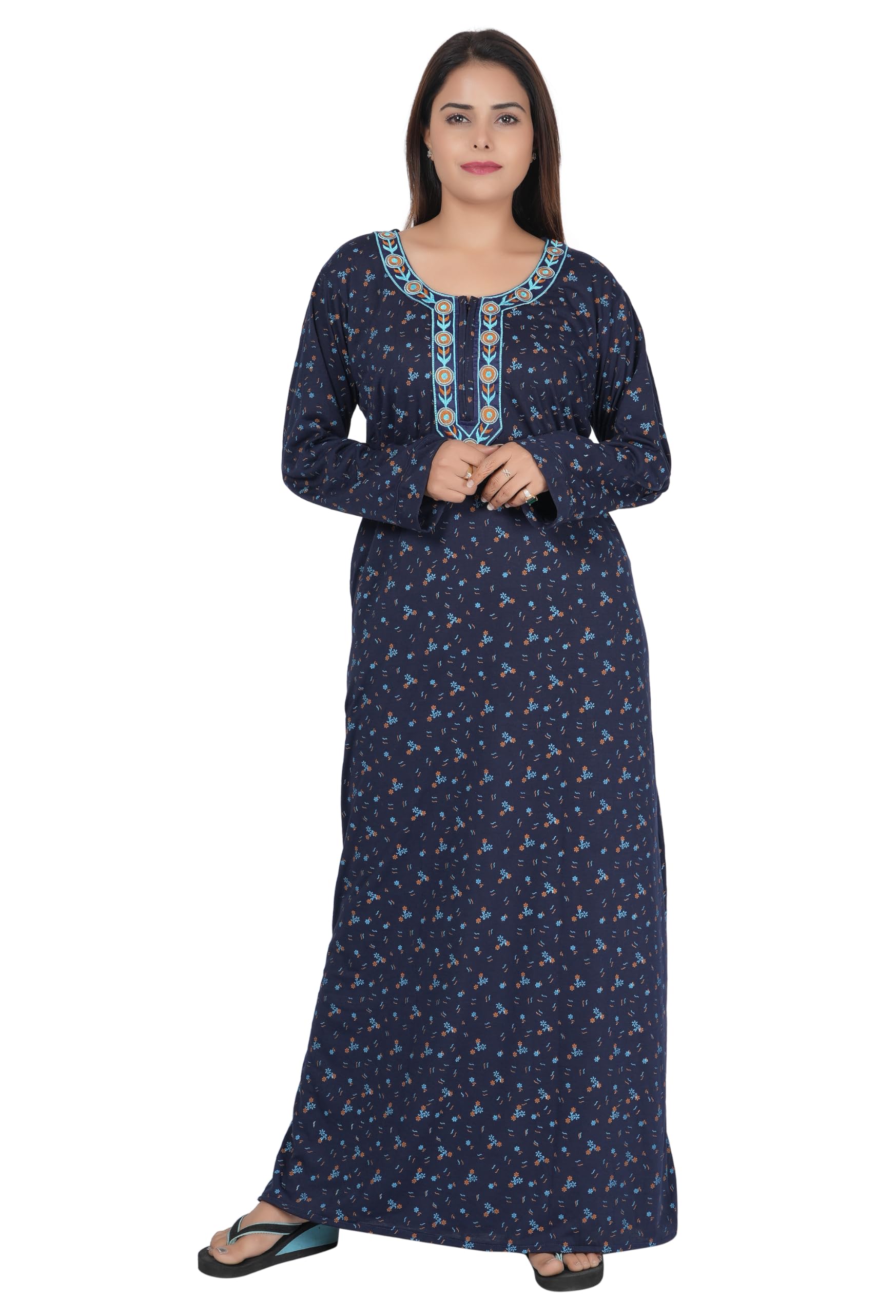 ren star Women's Hosiery Cotton Nighty| Full Sleeves | Night Wear | Maxi for Women | Size-X-Large, Round Shaped Neck (Article-SK-039) Blue-picture-26