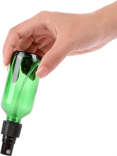 Miniatura 3 de Botella de vidrio verde de 2 onzas, botellas de vidrio Boston de niebla fina con pulverizador de niebla fina negra, botellas pequeñas transparentes