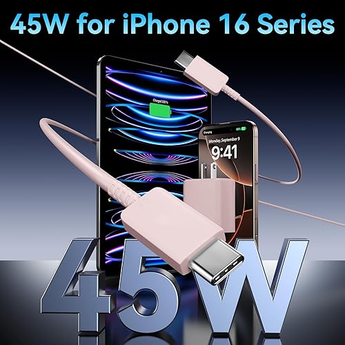 Miniatura 2 de Cargador de teléfono 17 de carga rápida, 45 W súper rápido USB C cargadores bloque con cable tipo C de 10 pies para teléfono 17/17 Pro/17 Pro