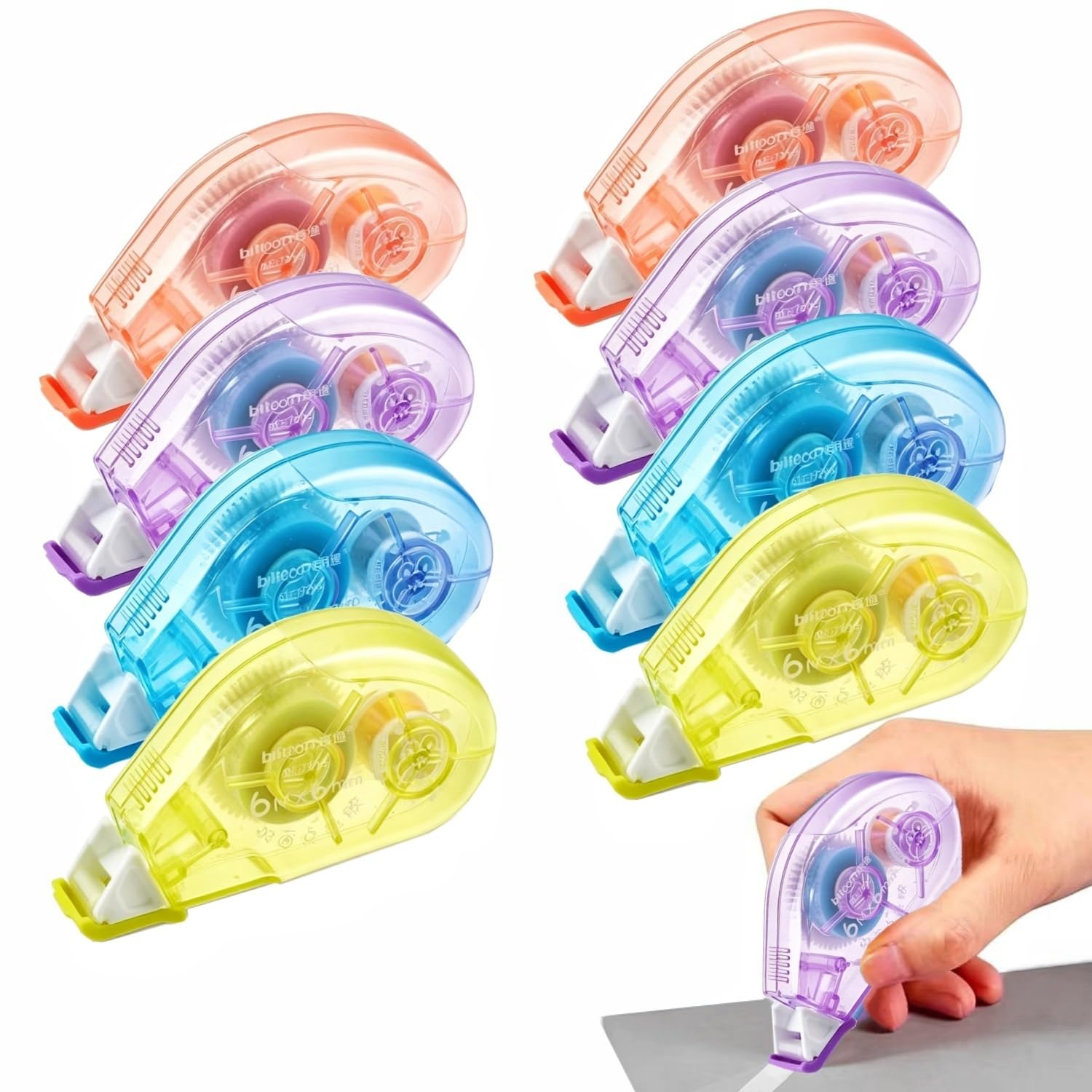8 Pack Glue Tape Roller,Strong Adhesive Double Sided Glue Tape Dispenser,Scrapbooking Supplies Tape for School Crafting,Cards,Album,Journal and Scrapbook Accessories (4 Colors 0.24in x 20ft)