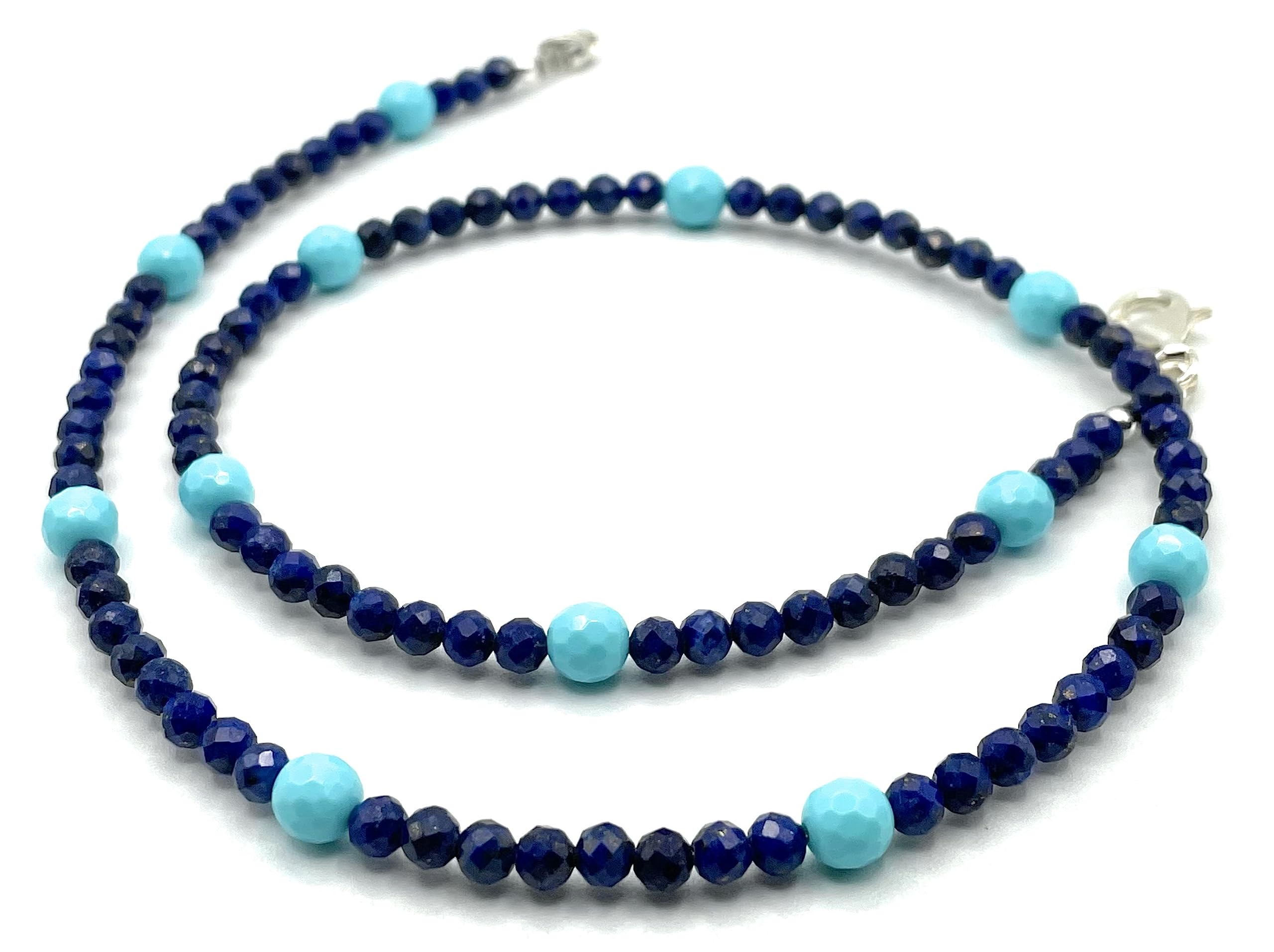 Collana Lapislazzuli Blu e Turchesi, Argento 925, Girocollo con Pietre Piccole, Gioielli Minimalisti, Bijoux Semplici, Pietra di Settembre