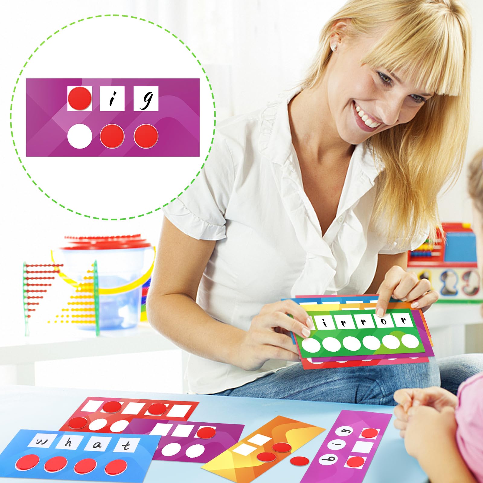 uyakhom 202 Pcs Sound Box Mats and Chips Phonemic Awareness Supplies Includes 100 Sound Box Mats 100 Plastic Chips 2 Markers Phonics Classroom Reading Games for Kindergarten Preschool Elementary - Image 6