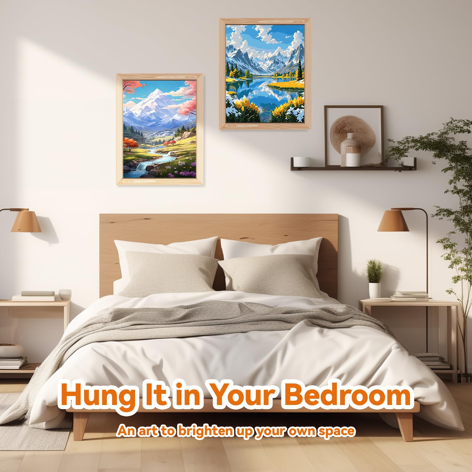 EFOTIML Kit di vernice a numeri per adulti principianti e bambini Età 8-12, 16x20 Tela per kit di vernice per adulti in scatola colorata (senza cornice) - montagna di neve e lago (2PCS)