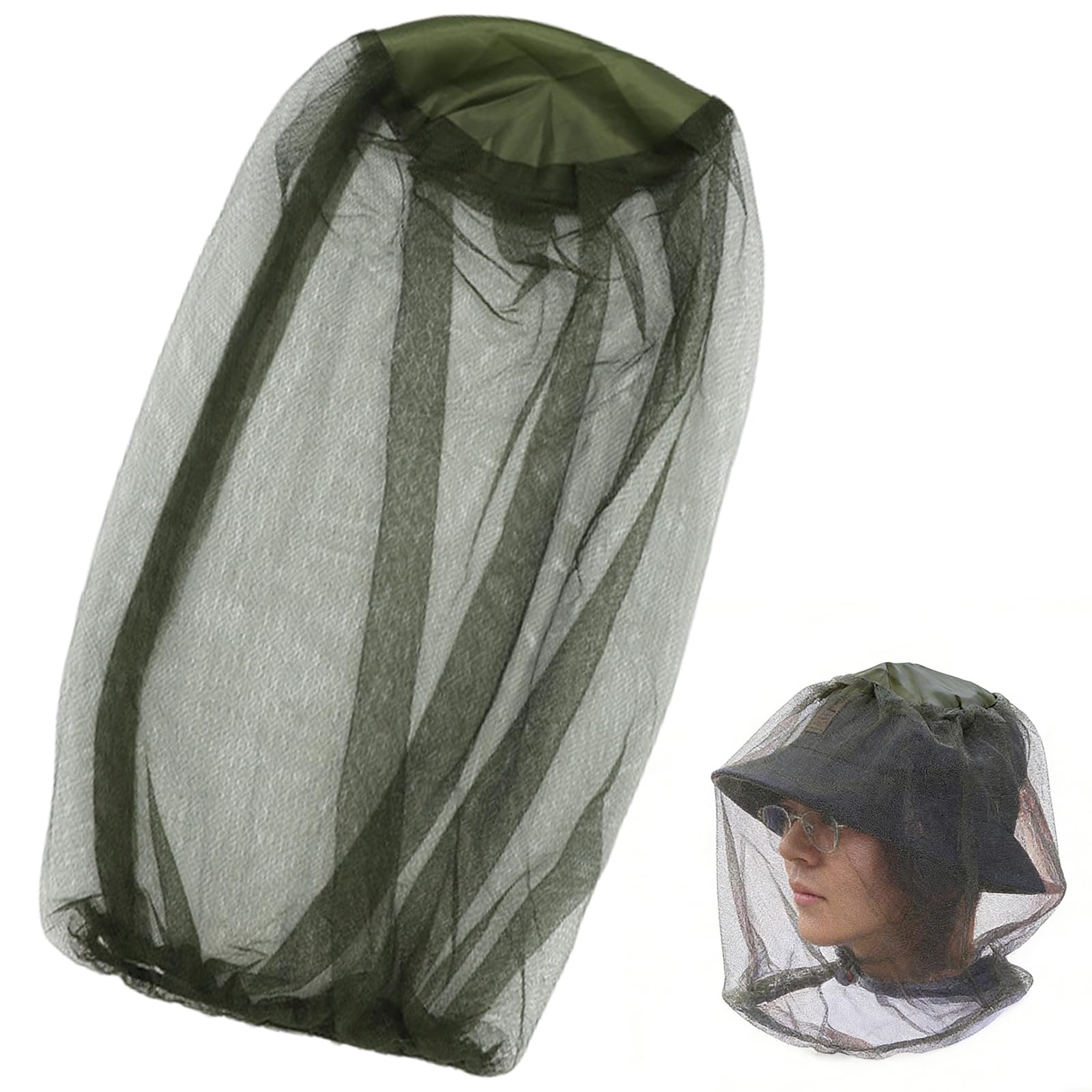 Zanzariera da Testa per Insetti (1 Pezzo), Rete Anti-Zanzare per Adulti Compatibile con la Maggior Parte dei Cappelli, Ideale per Pesca, Escursionismo e Camping Outdoor (Verde Oliva)