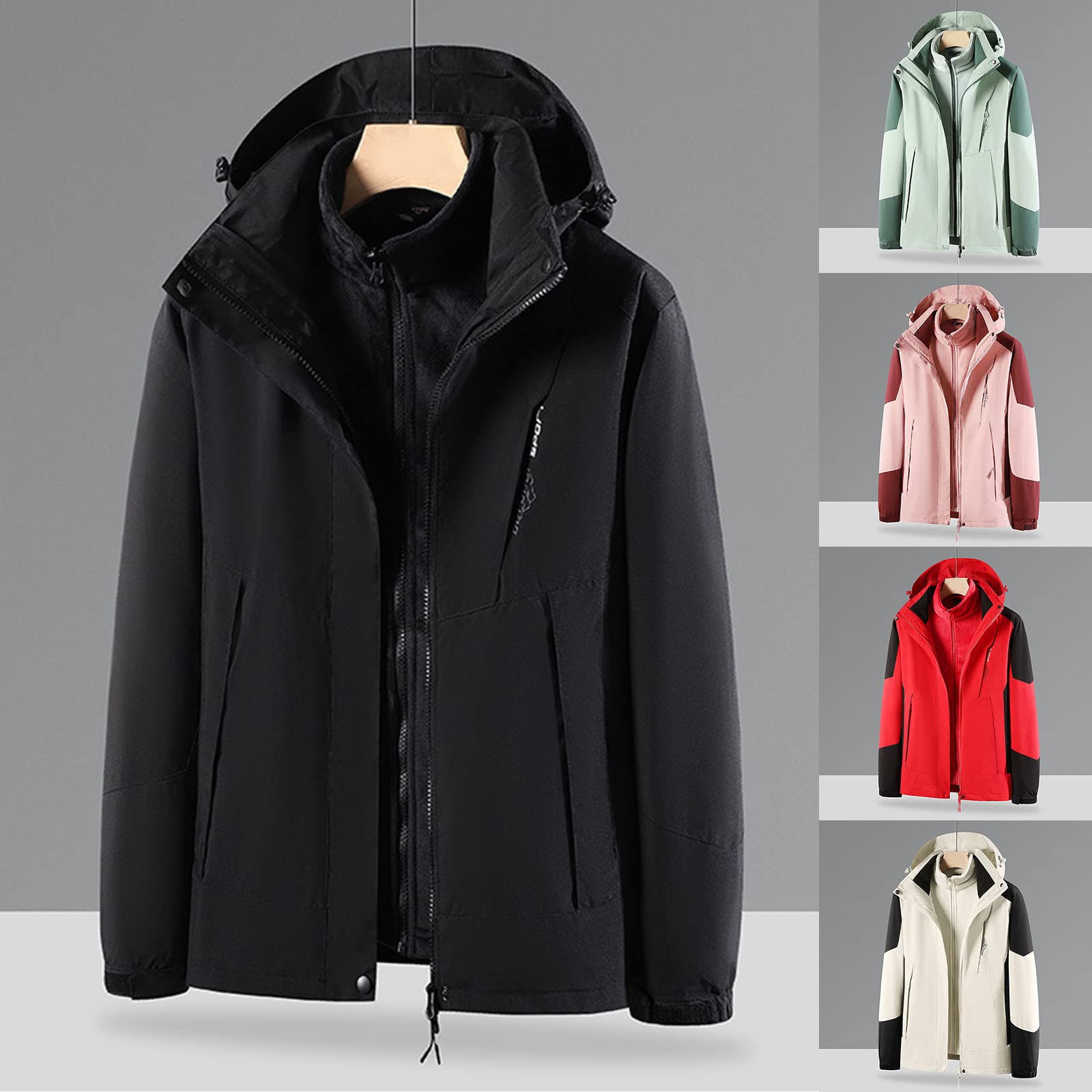 Veste de ski 3 en 1 pour femme avec veste polaire imperméable coupe-vent chaude veste d'hiver double veste fonctionnelle avec capuche amovible Veste d'extérieur unisexe tendance