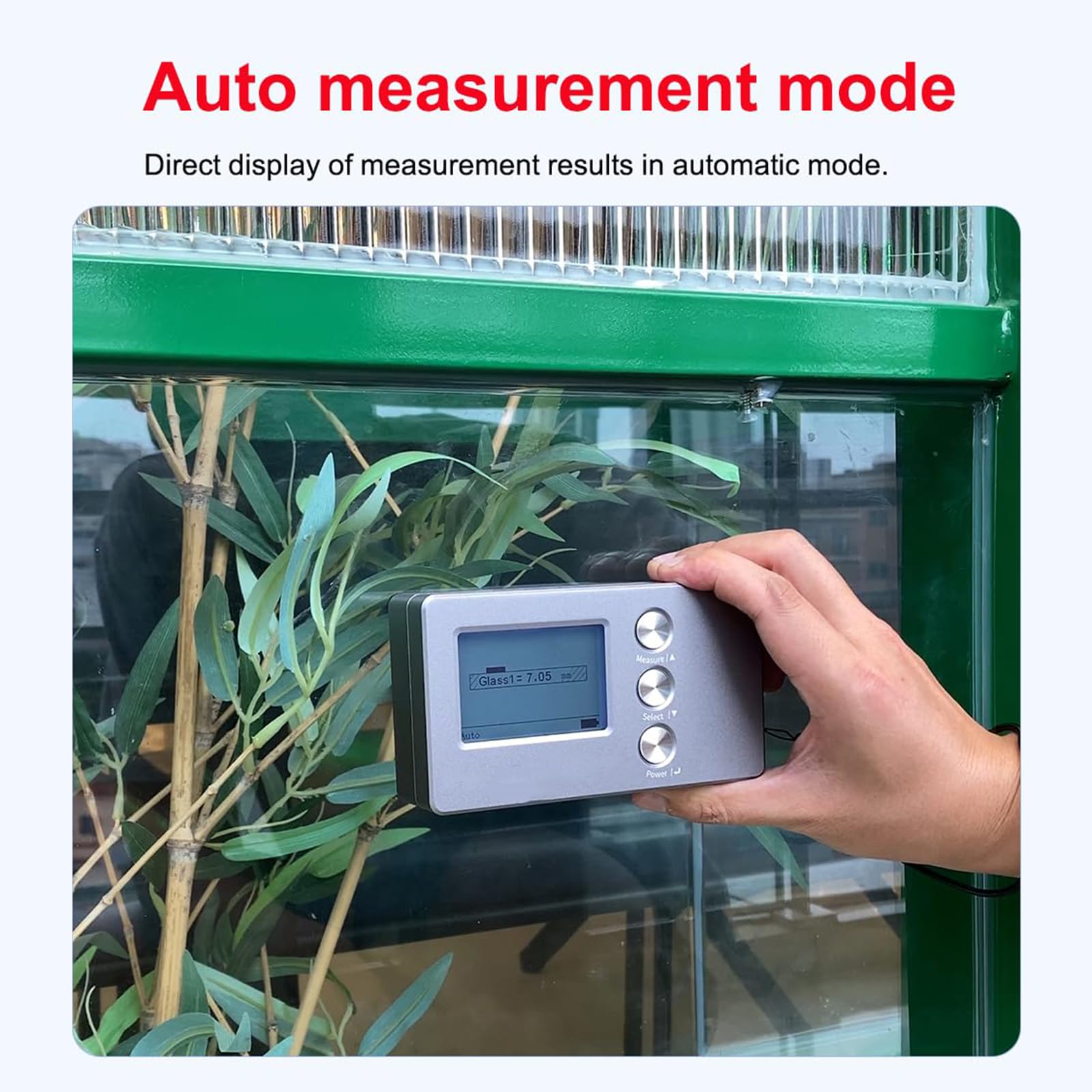 Cyfrowy miernik grubości szkła, dokładność ± 0,1 mm, mierzy grubość szkła do 70 mm, warstwa pośrednia powietrza 45 mm, idealny do izolowanych okien
