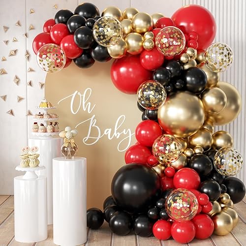 Miniatura 9 de Kit de arco de guirnalda de globos negros y dorados de 155 piezas con globos de confeti dorado para graduación, Año Nuevo, cumpleaños, boda, Confeti