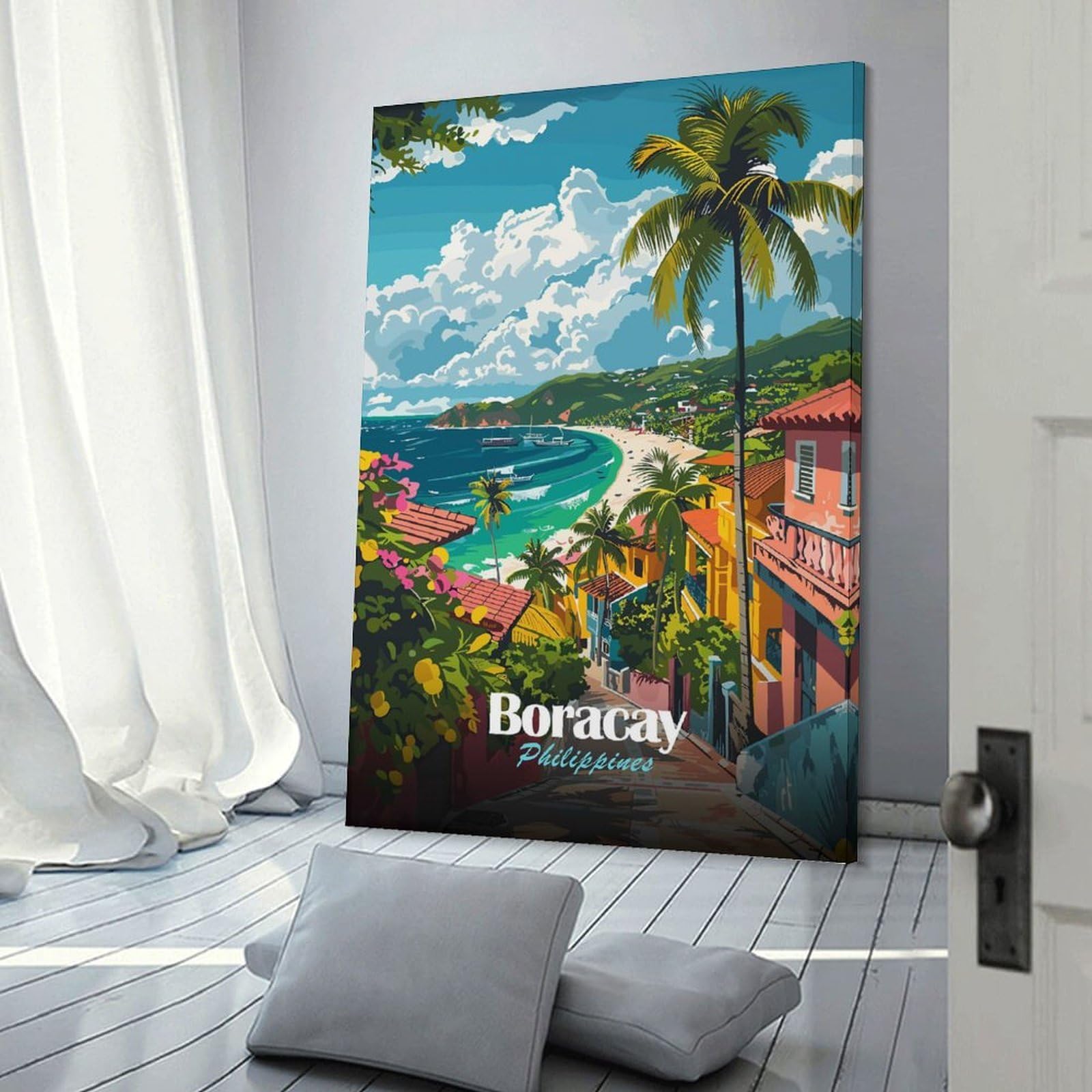 Junmoney Frame-Style-3 Boracay Island Beaches Philippines Room Decor Wall Art 20X30inch(50X75cm), For Lounge Decor, Offices Or Entryway Styling, A Flexible Wall Accent For Shared Spaces
