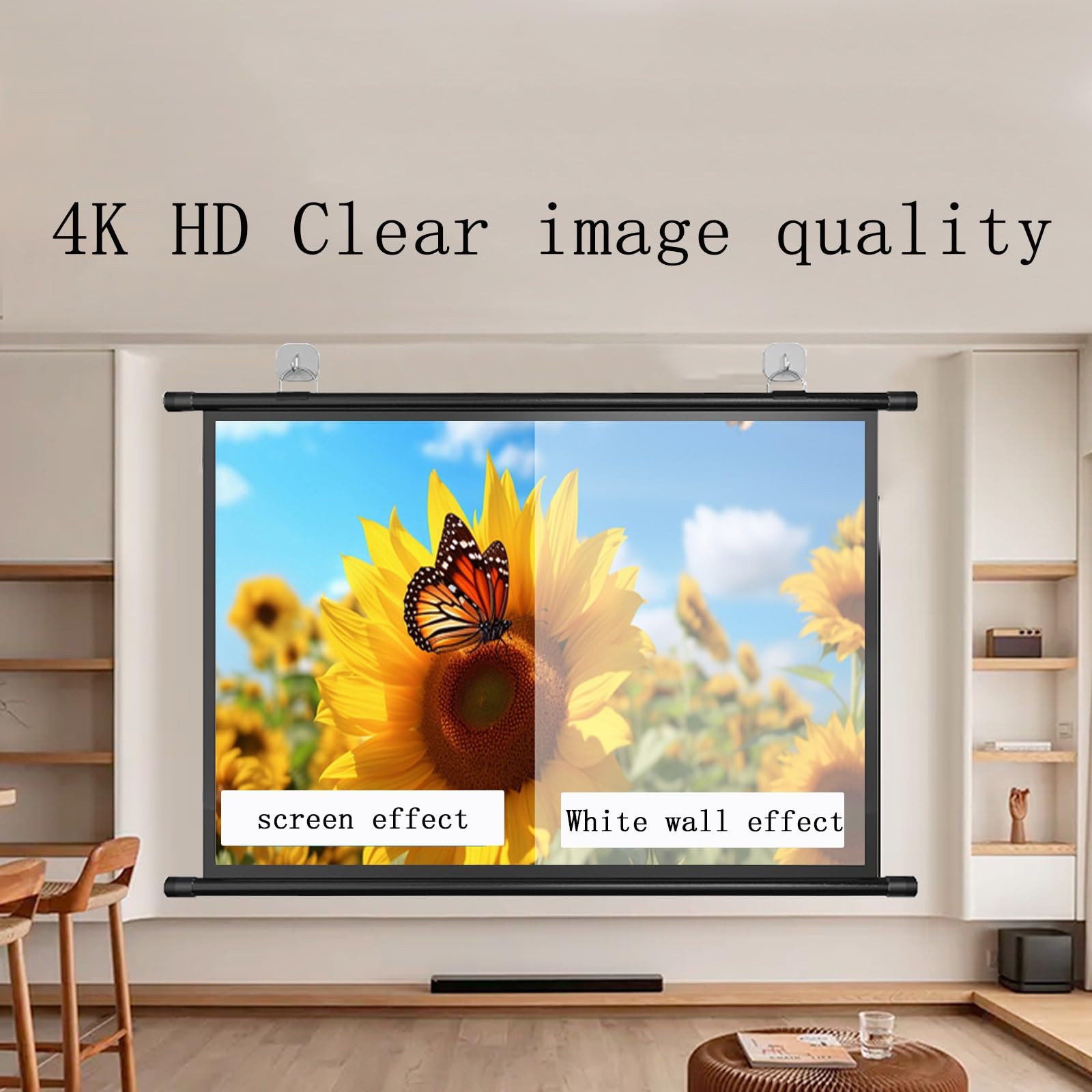 Screen 60 Pollici 72 Pollici Schermo Proiettore, Telo Proiettore Portatile 4:3/16:9 4K Full HD, Telo Videoproiettore per Il Gioco, Facile Da Arrotolare per Riporlo, per Interni Ed Esterni(16:9,60in)