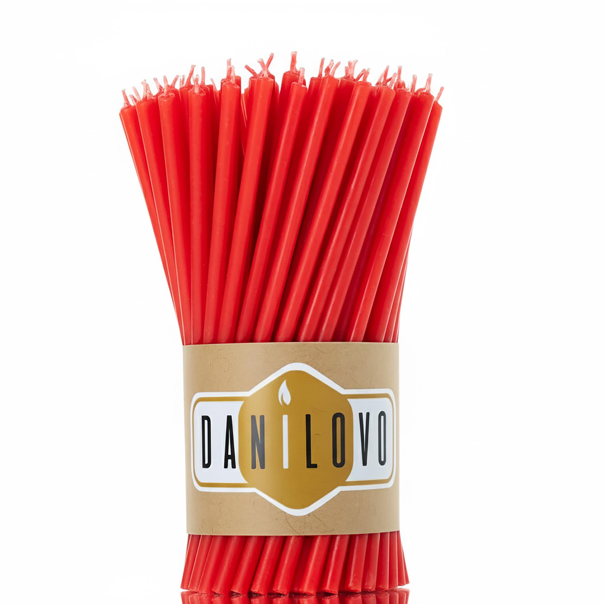 Danilovo Thin Taper Beeswax Candles - Honey-Scented, Decorative Candles Ideal for Birthday Decoration or Church Prayers - Red Drip Free, Tall & Smokeless Pack of 50 pcs, 16 x 0,55 cm