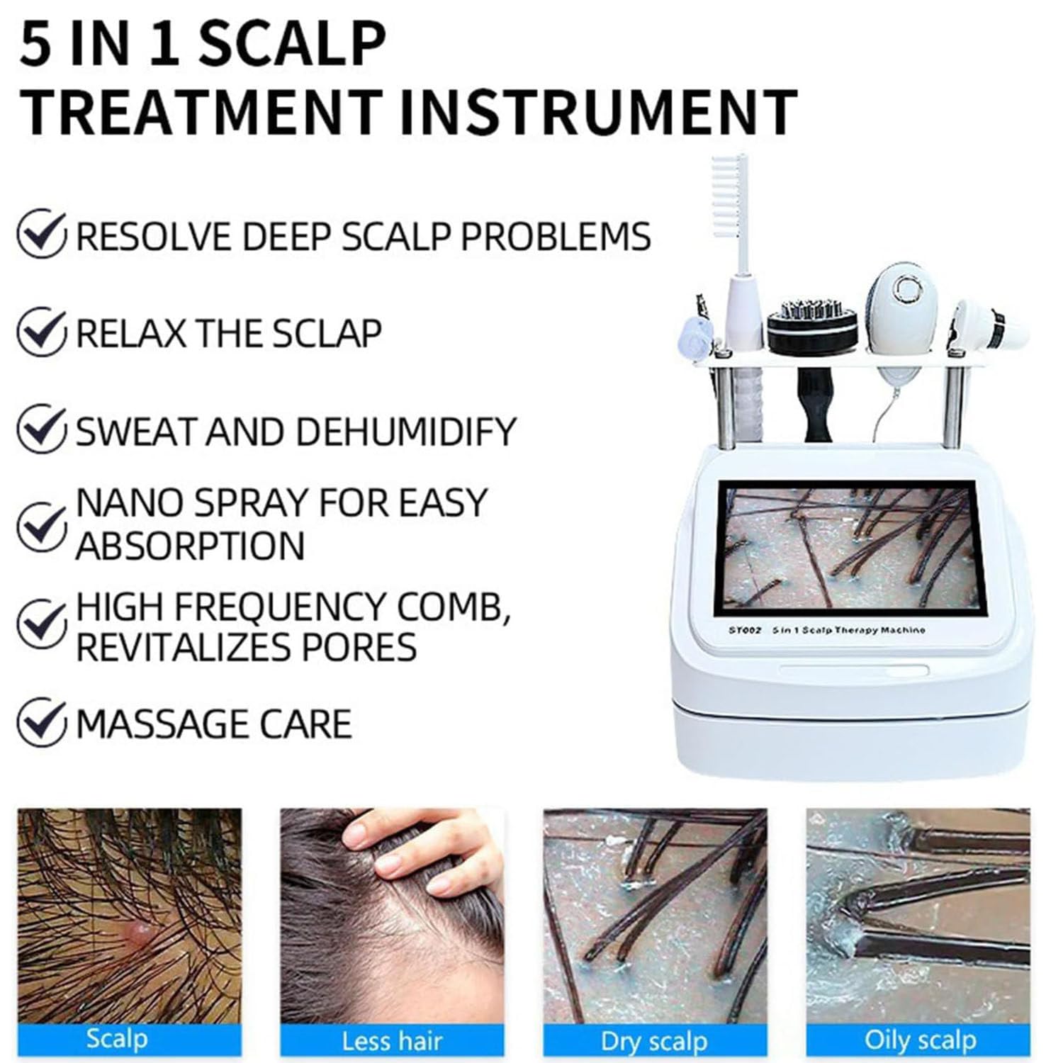Analyseur Peau 5 En 1, Testeur Professionnel D'huile Et D'humidité Des Follicules Pileux Masseur Cuir Chevelu, Détecteur Haute Définition Analyseur Cuir Chevelu, Détection À 360 ° Pour Salon,200X