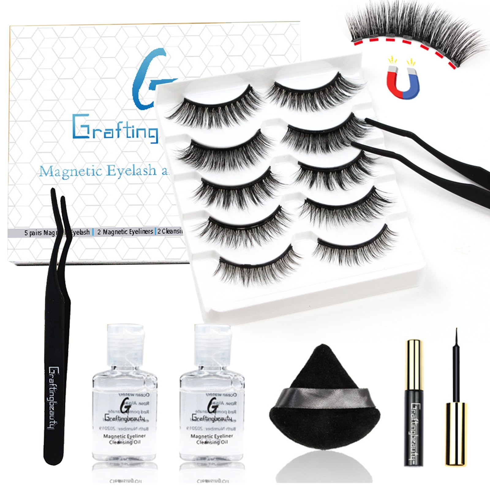 Pure Vie Pestañas Postizas Magneticas, 6 Pairs Pestañas Postizas Naturales con Delineador Ojos Extensiones Reutilizable Individuales Lashes Pelo Efecto, Lifting Pestañas Accesorios de Aplicar Kit