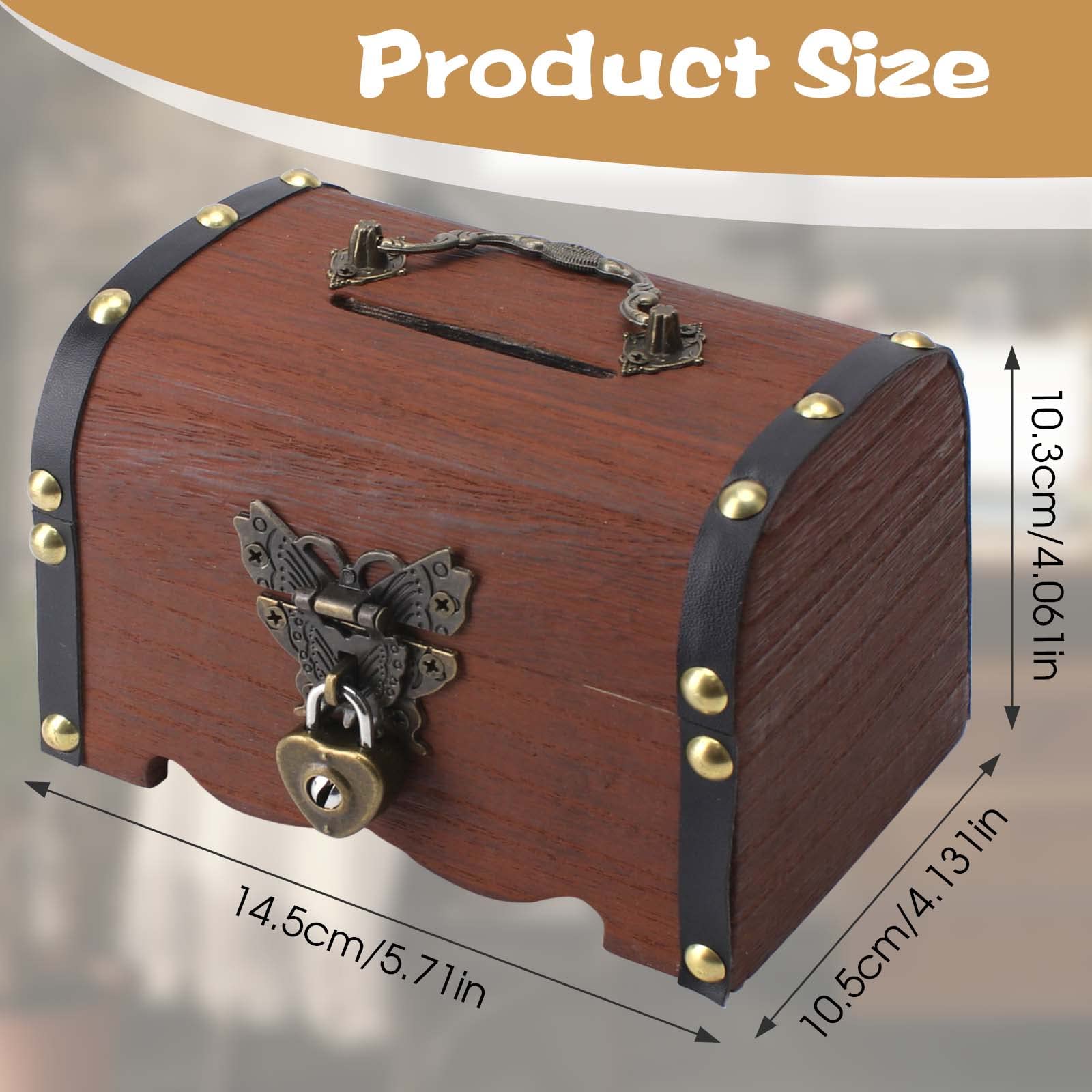Cofre del Tesoro de Madera Vintage - Caja Pequeña para Joyería Con Candado - Ideal para Búsqueda del Tesoro para Niños - 14.5*10.5*10.3cm