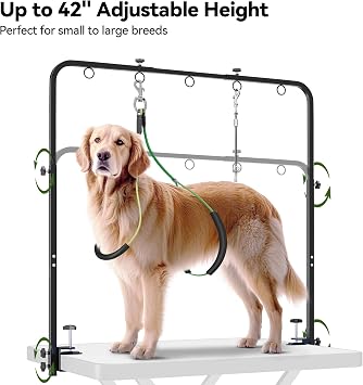 Dog Grooming Arm for Table, 42 H, 27-39 W with Hammock & 2 No-Sit Loops
