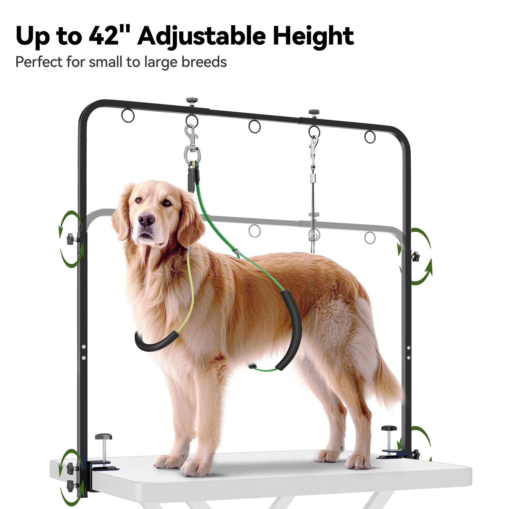 Brazo Ajustable para Peluquería Canina de Mesa, Altura 107 cm, Ancho 69–99 cm, Abrazadera hasta 7 cm, con Hamaca y 2 Correas, Kit Portátil para Cortar Uñas, Gatos y Perros en Casa