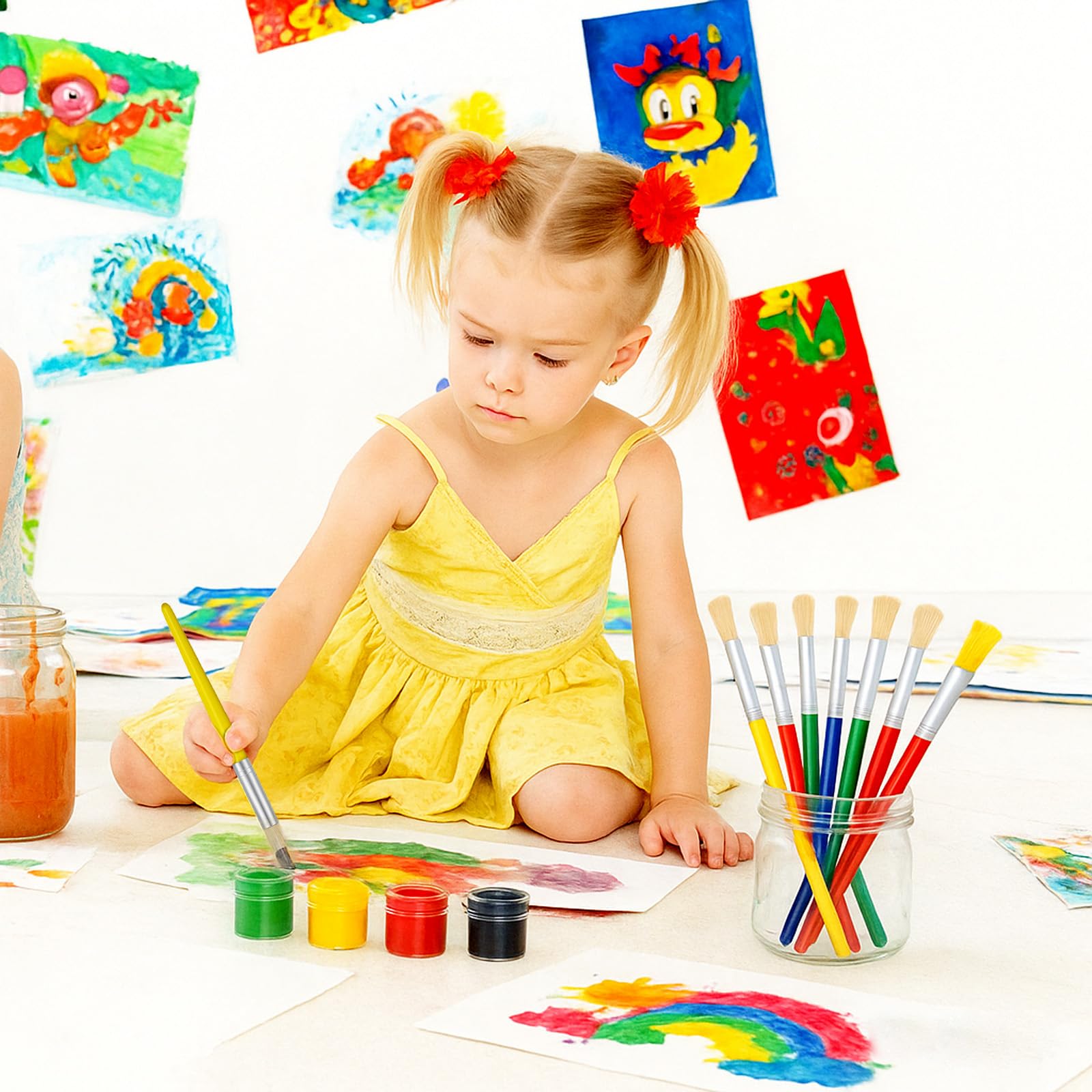 48 Pcs Paint Brushes for Kids Bulk Paintbrushes Set Large Chubby Round and Flat Brushes for Acrylic Painting Oil Watercolor Washable Paint