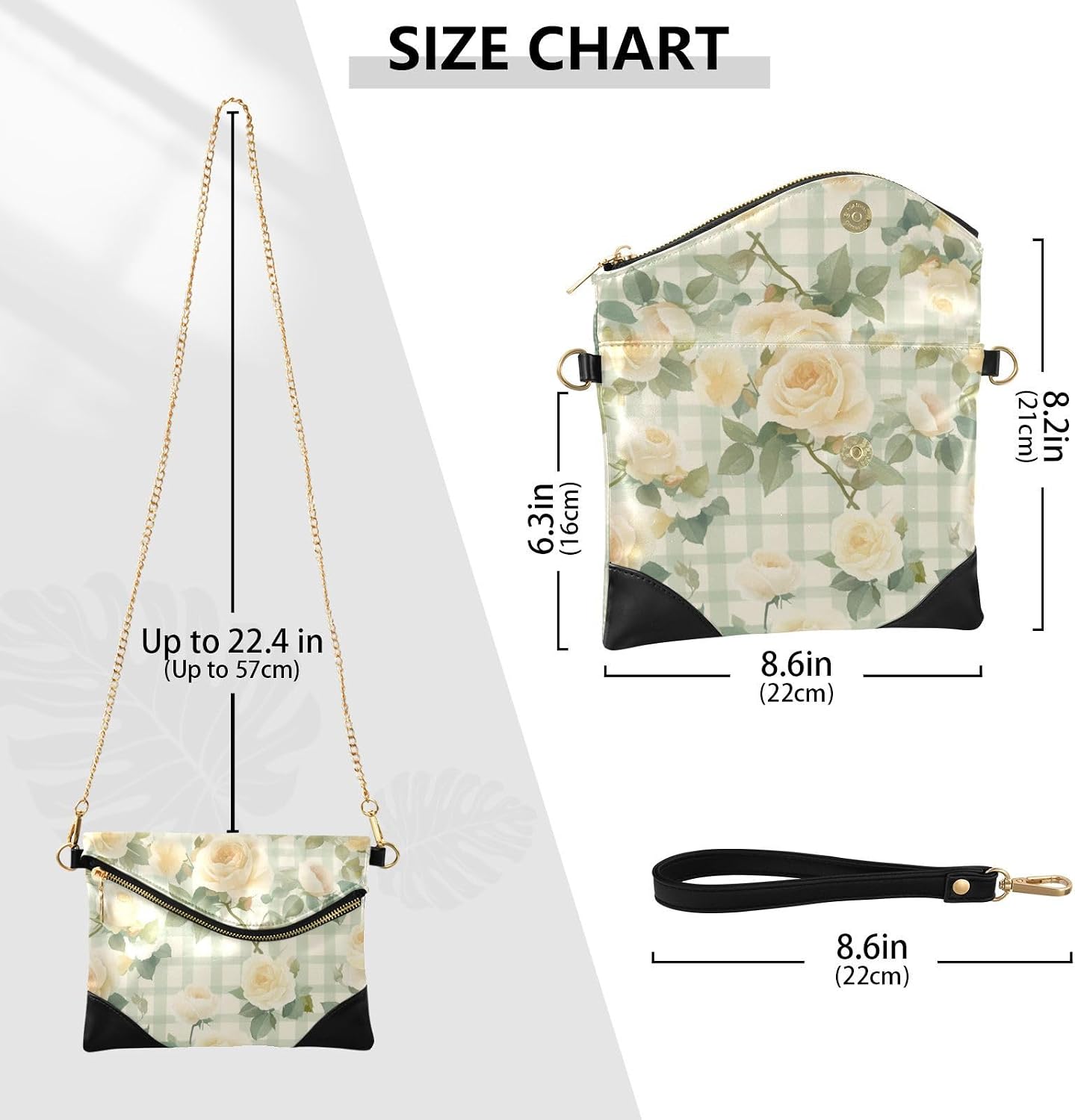 PU Leather Clutch Handbags for Women Trendy Envelope Clutch Bag for Wedding Green Spring Retro Plaids Yellow Flowers