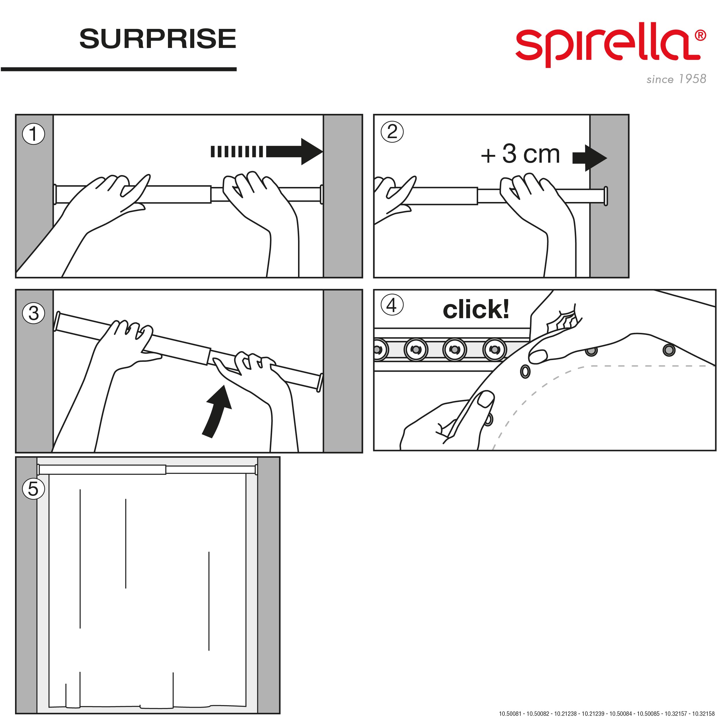 Spirella Barre Tringle pour Rideau de Douche ou Baignoire Extensible sans perçage en Alu Surprise 75-125cm Finition Brillante