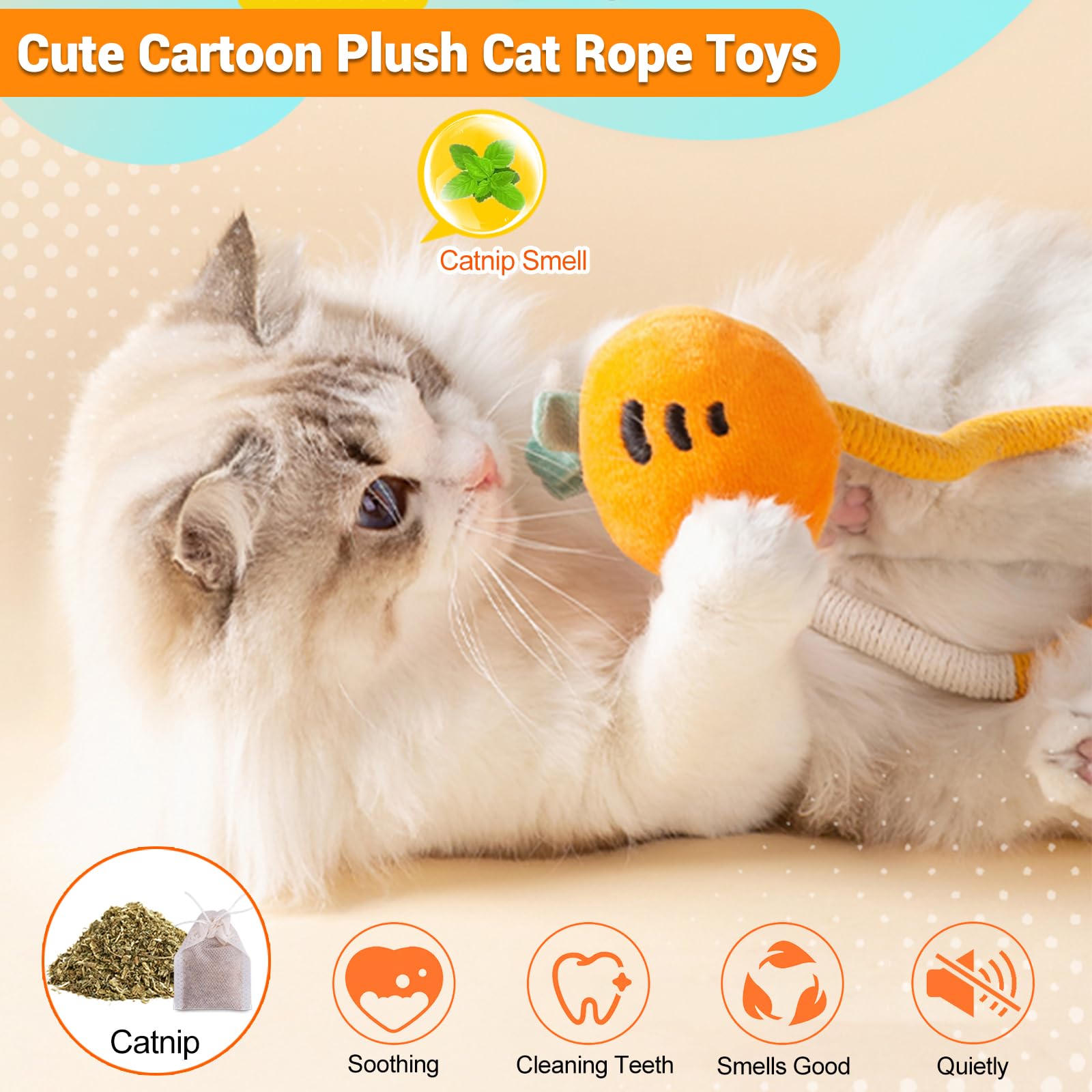 Kingtree Cat Toy Chew Ropes, 2 Pack Cotton Rope Cat Chew Toys Interactive Catnip Rope Toys for Indoor Cats Teeth Cleaning, Bite Resistant Chew Ropes Without Wire