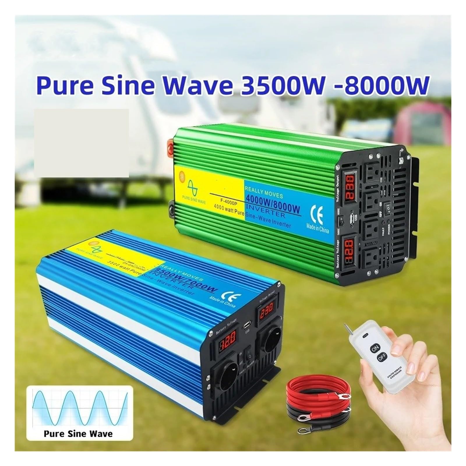 Convertidor Inversor Transformador Inversor Onda Sinusoidal Pura 3500/7000W 4000/8000W 50 Hz/60Hz CC 12 V/24 V A CA 110 V/220 V Control Remoto LED Convertidor Múltiples Enchufes.(7000W 12V 60hz UN)