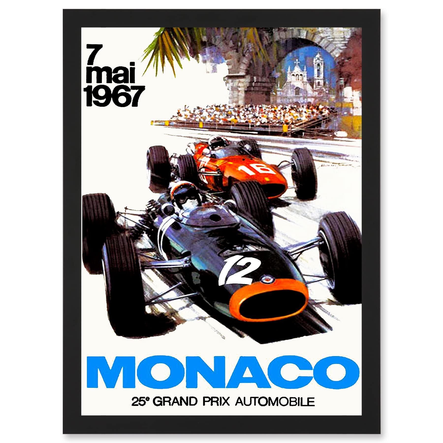 Artery8 Transport Monaco 25 Grand Prix Automobile 1967 Race A4 Artwork Framed Wall Art Print