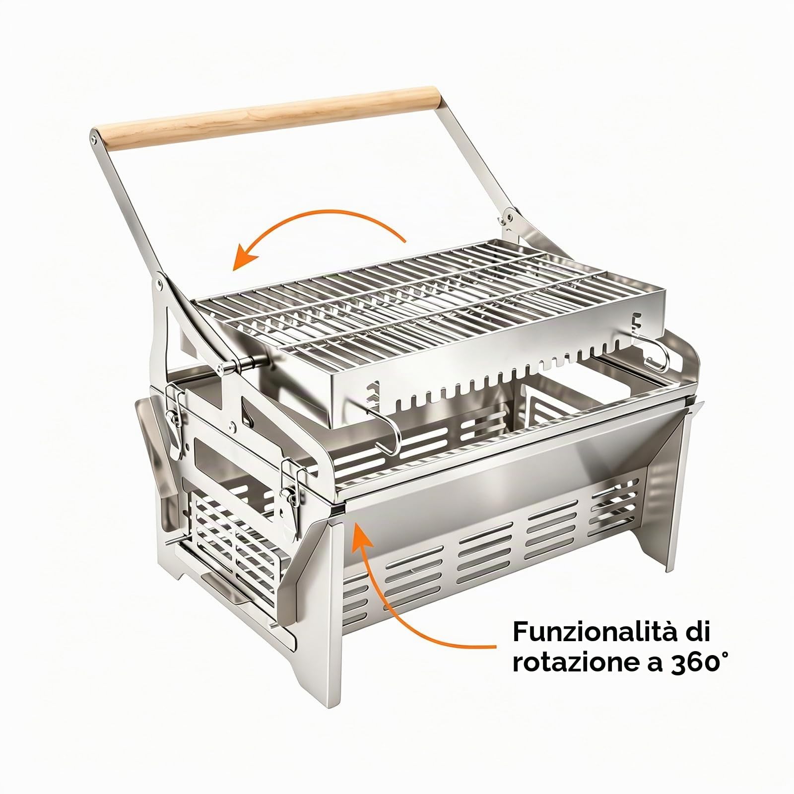 Barbecue Grill girevole | Grill Campinc in acciaio inossidabile girevole a 360 gradi, fornello portatile in acciaio inossidabile, per campeggio, picnic, barbecue, cortile, terrazza, spiaggia e