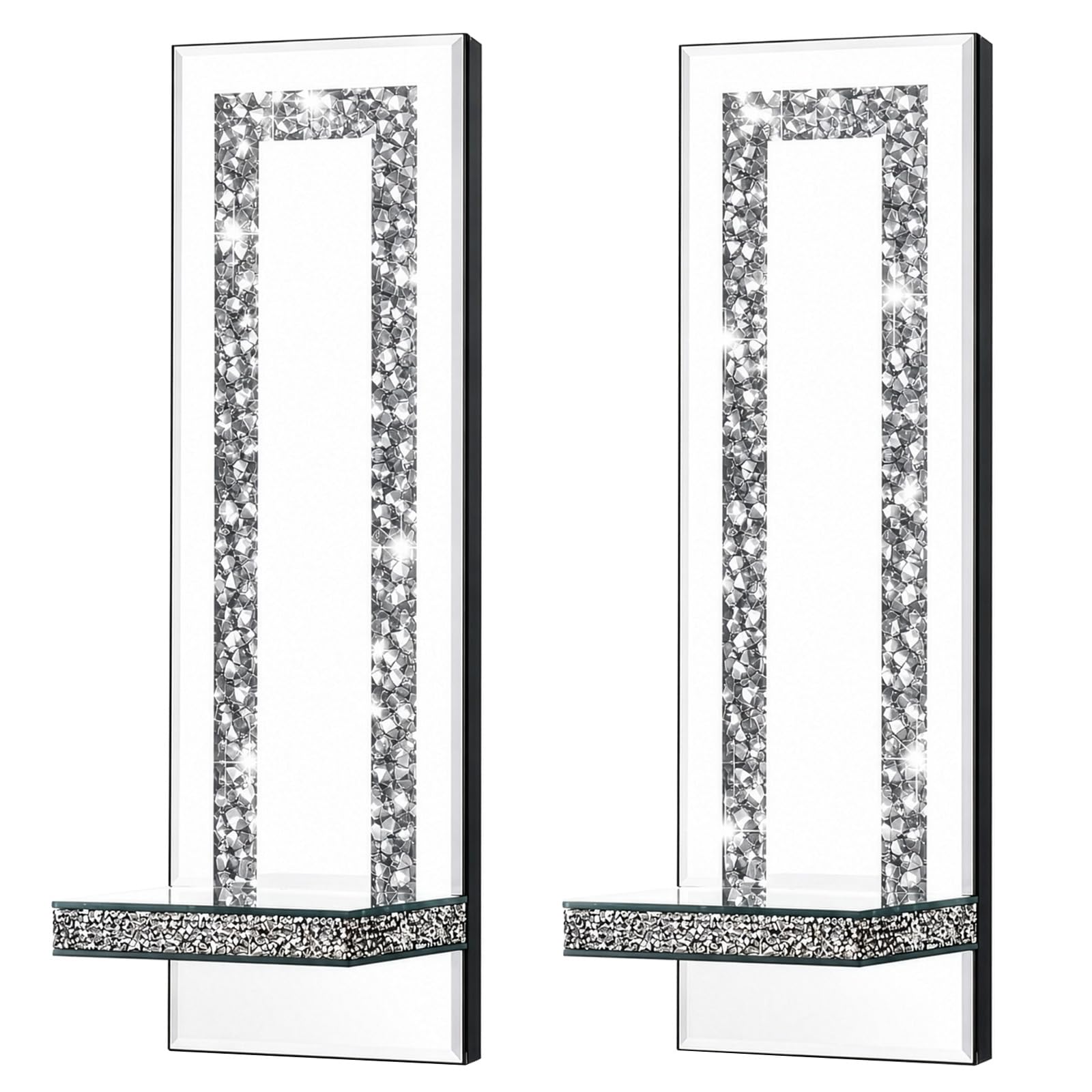 GreenWhim 2PCS Crush Diamond Mirrored Candle Sconces,Wall Candle Holders