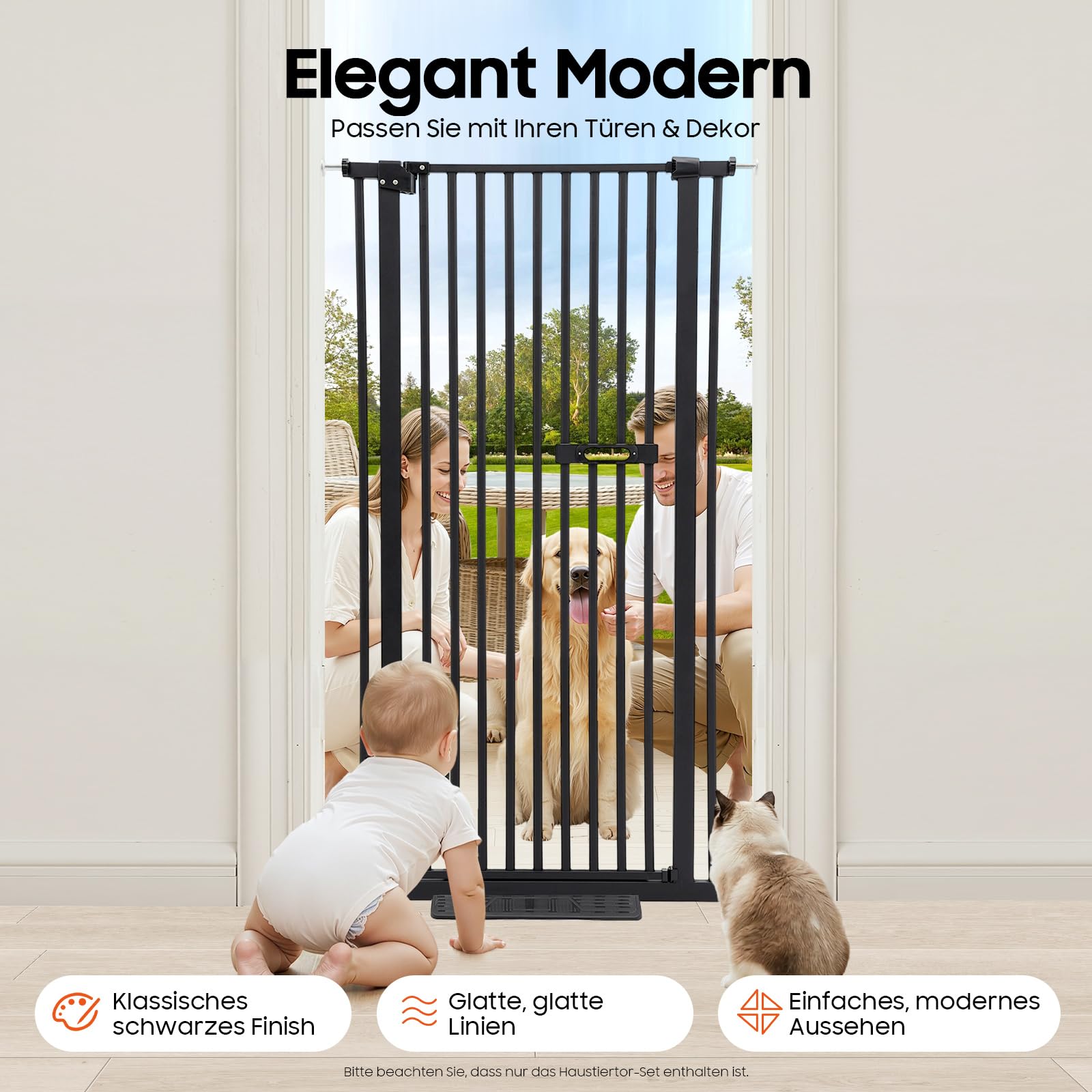 Barrera de seguridad para escaleras, sin agujeros, 150 cm, para niños, para perros, con cierre automático, ajustable, 76-85 cm, color negro
