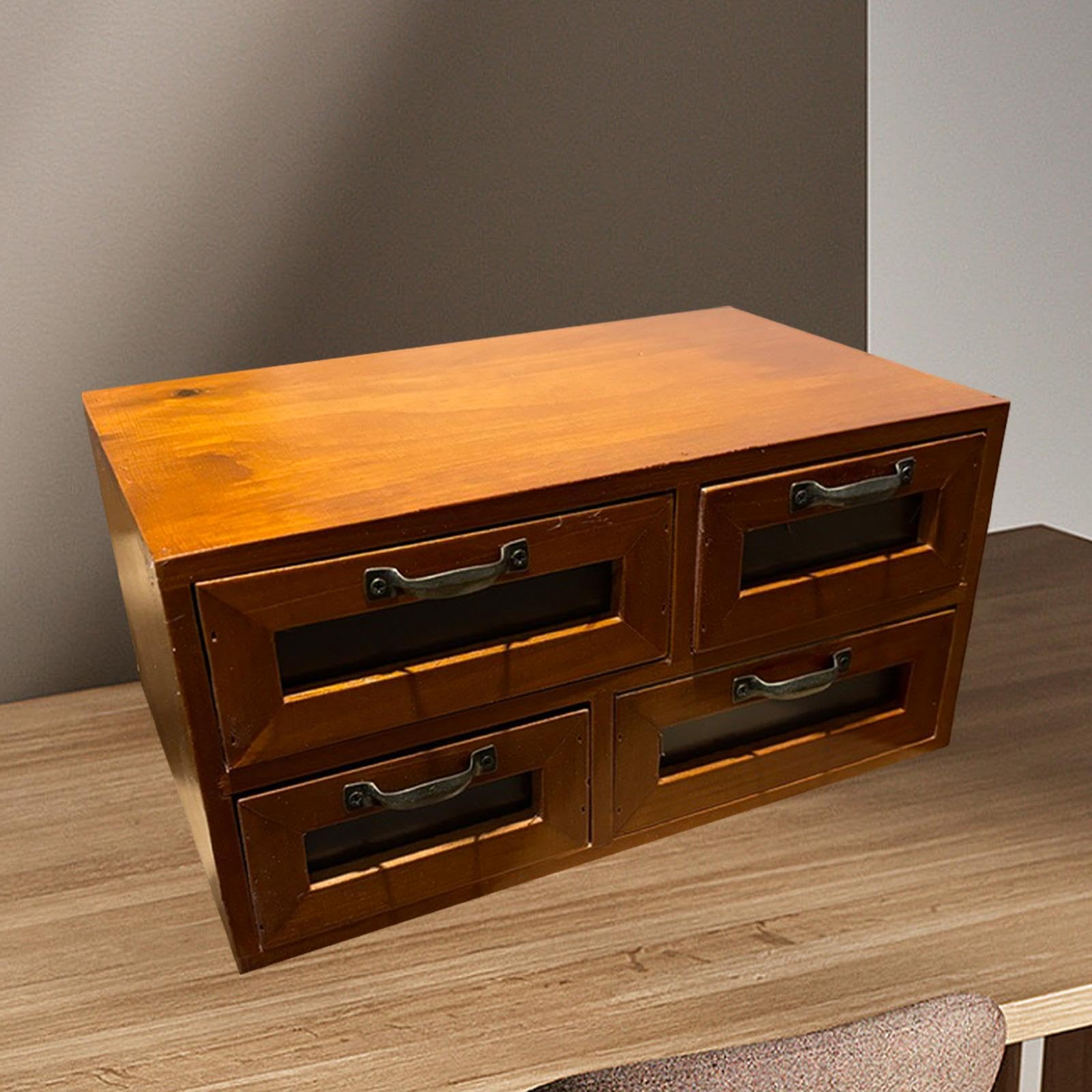 Schreibtisch Organizer Holz Desktop Aufbewahrungsbox Schubladenschrank Kosmetikbox Schreibtischzubehör mit Aus Massivholz für Arbeitszimmer, Vier Schubladen