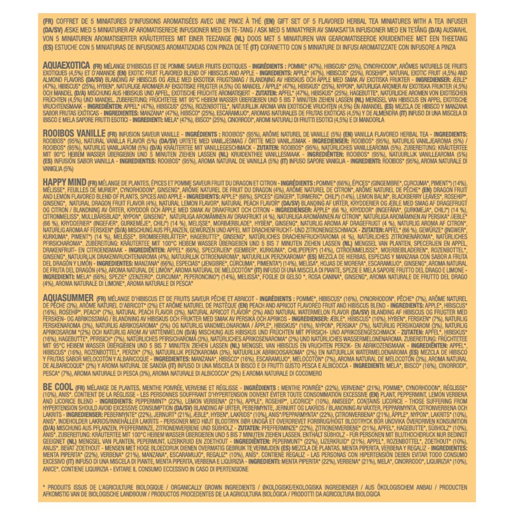 Kusmi Tea - Coffret "Les Infusions" + Pince à Thé - Assortiment de Thés Bio - Idée Cadeau Homme et Femme - Infusions, Tisanes Aromatisées, Rooibos - Notes de Fruits et d'Épices - 5 Boîtes de 25g