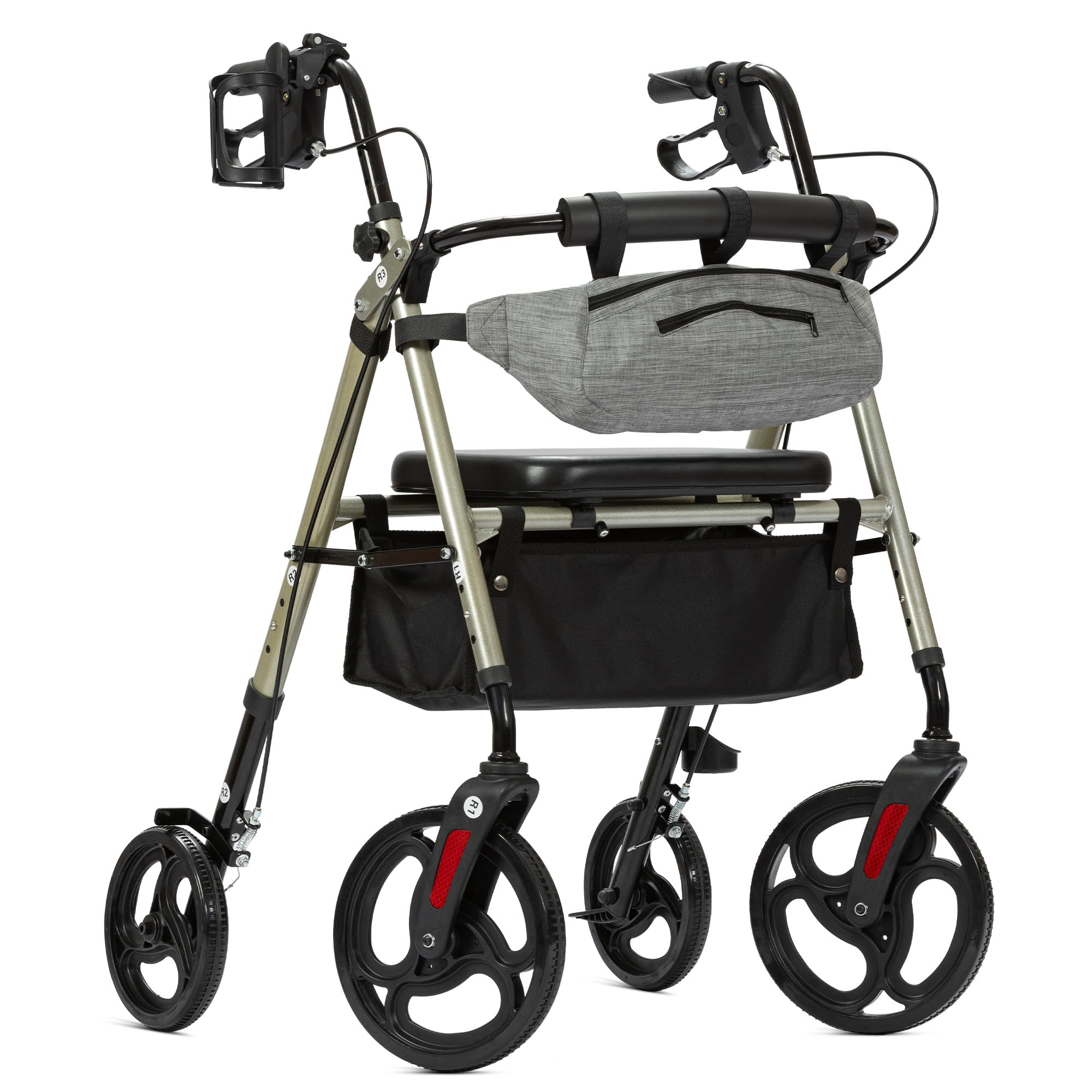 RESTISLAND Rollator Walker with Padded Seat and Backrest with Front Storage Bag, 10” Wheels for Adults and Seniors, Champagne