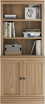 JAHRSTIM Halston Bookcase with Doors, 5-Tier Tall Deep Storage Shelf, Adjustable Shelving Unit Closet Organizer and Storage for Living Room Home Office Bedroom, Modular Deep Bookcase with Doors