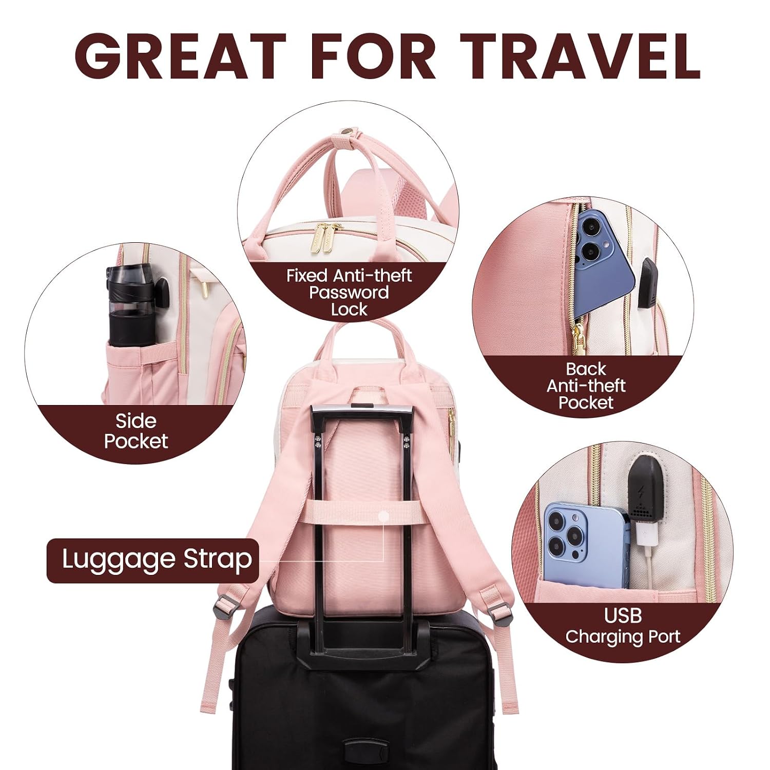 LOVEVOOK Laptop Backpack Women 15.6 inch, Waterproof Rucksack Bag for Ladies with Anti-theft Zipper & USB Port, Smart Laptop Bags College Backpack Womans for Work Uni Travel... - Image 6