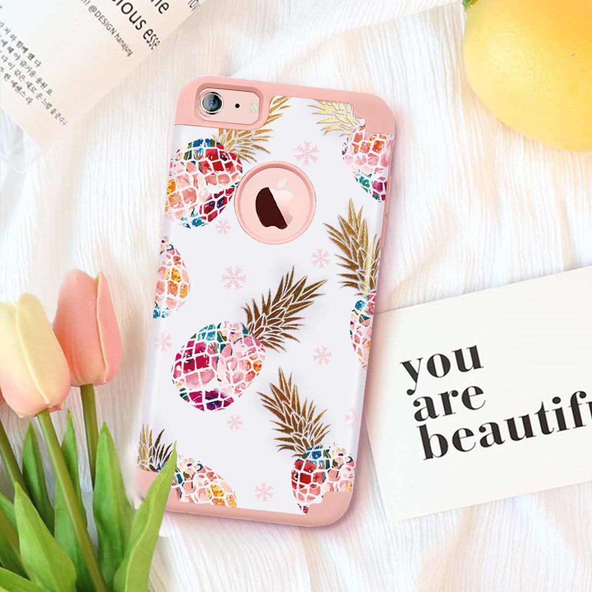iPhone 6S Plus Case,iPhone 6 Plus Case Pineapple,Fingic Ultra Slim Floral Pineapple Design Case Hard PC Soft Rubber Anti-Scratch Protective Case Cover for iPhone 6 /6s Plus(5.5"),Floral Pineapple/Pink