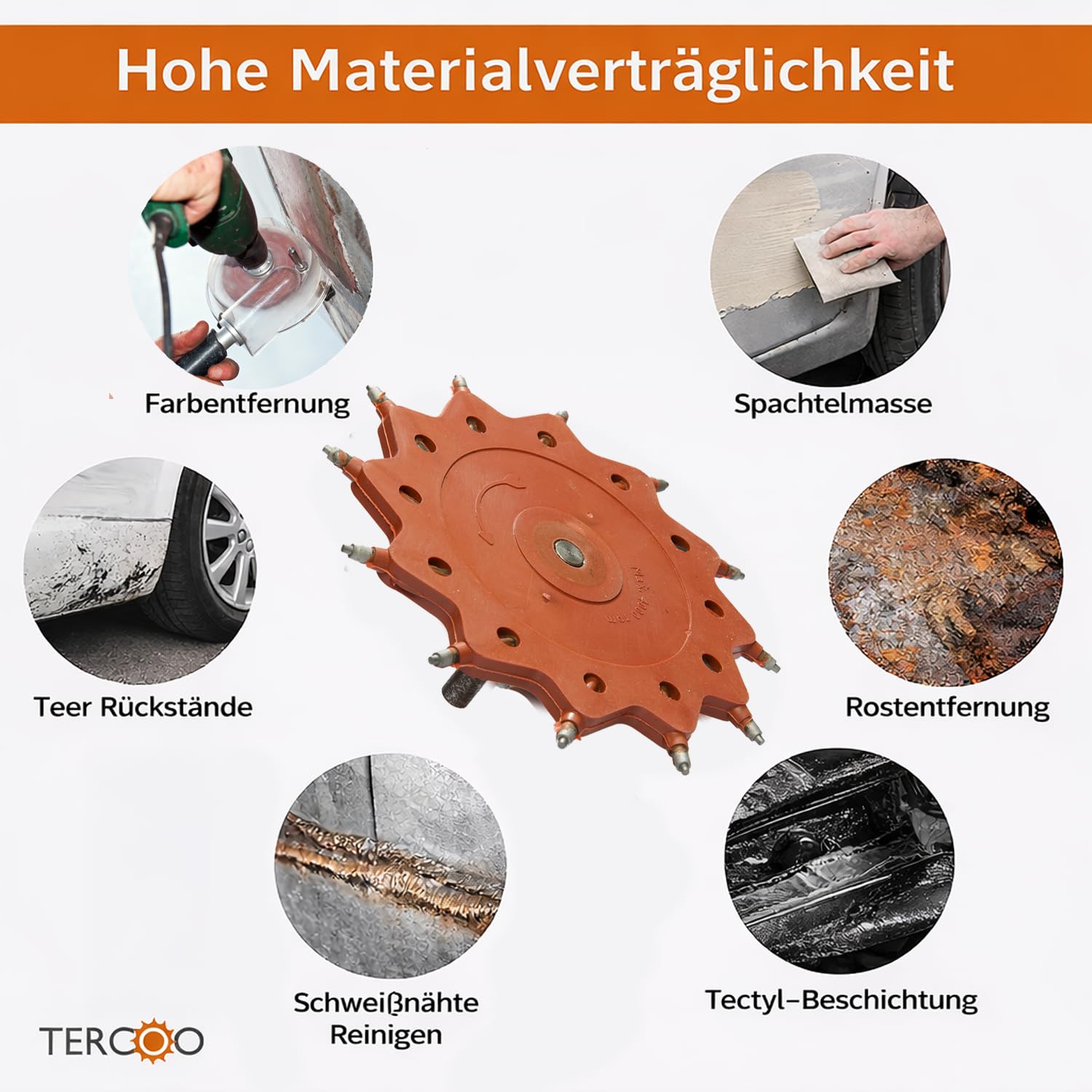 Schleifscheiben - Dreifach rotierende Strahlscheibe für umfangreiche Reparaturarbeiten, Zum Entfernen von Farbe, Spachtelmasse, Rost, Tectyl, Teer, Schweißnähten, Schweißnähten