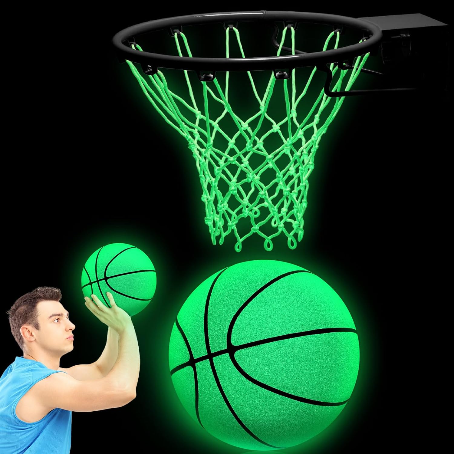Jenaai 3 Pcs Glow in The Dark Basketball Set, Includes