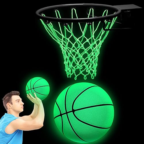 3 Pcs Glow in The Dark Basketball Set, Includes Size 7 Glowing Basketball Light up Nightlight Net with Pump for Hoop Luminous Sports Gift for Kids