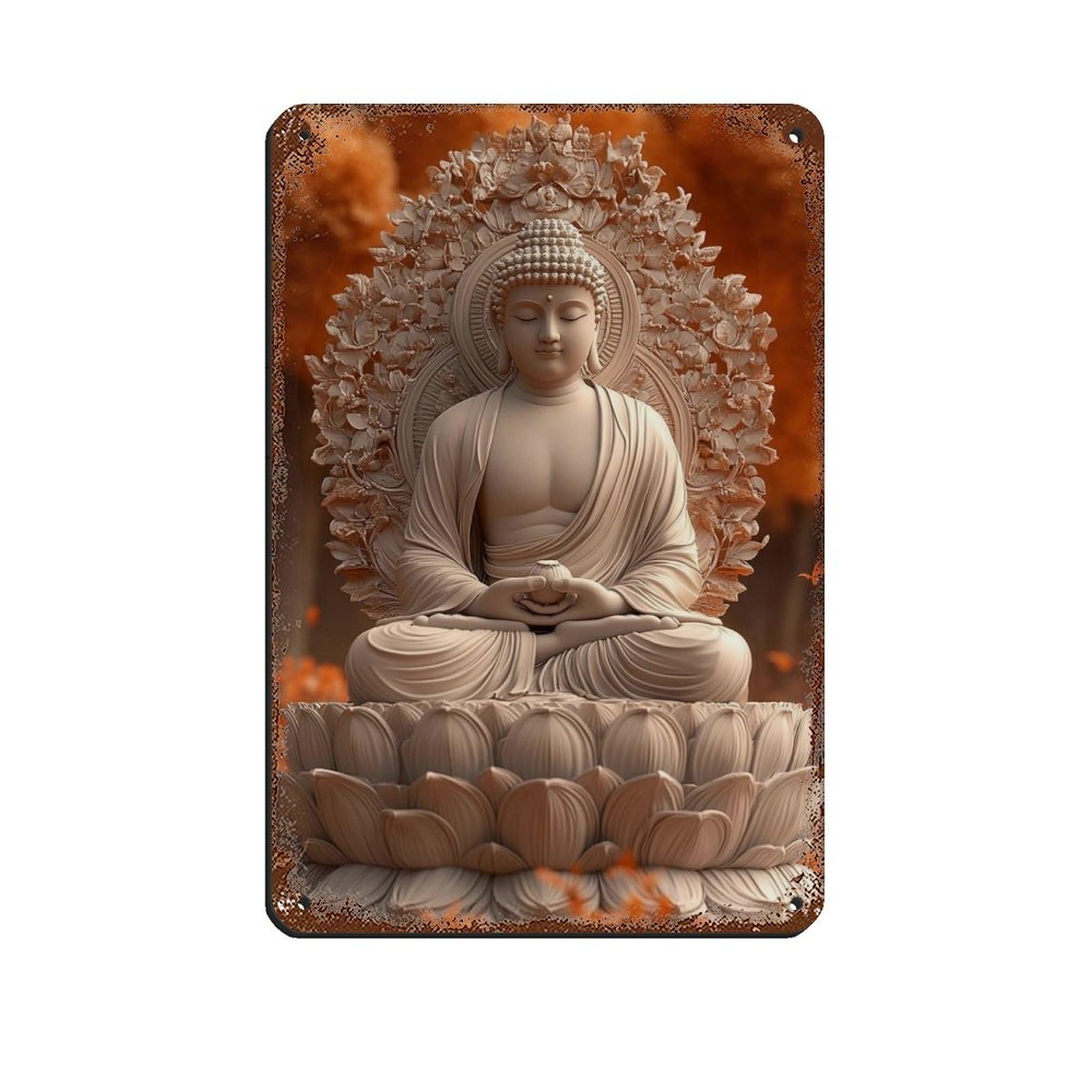 Buddha Art-Buddha Decor-Large Art (4) Retro Poster Metal Tin Sign Chic Art Retro Iron Painting Bar People Cave Cafe Family Garage Poster Wall Decoration 8x12inch(20x30cm)