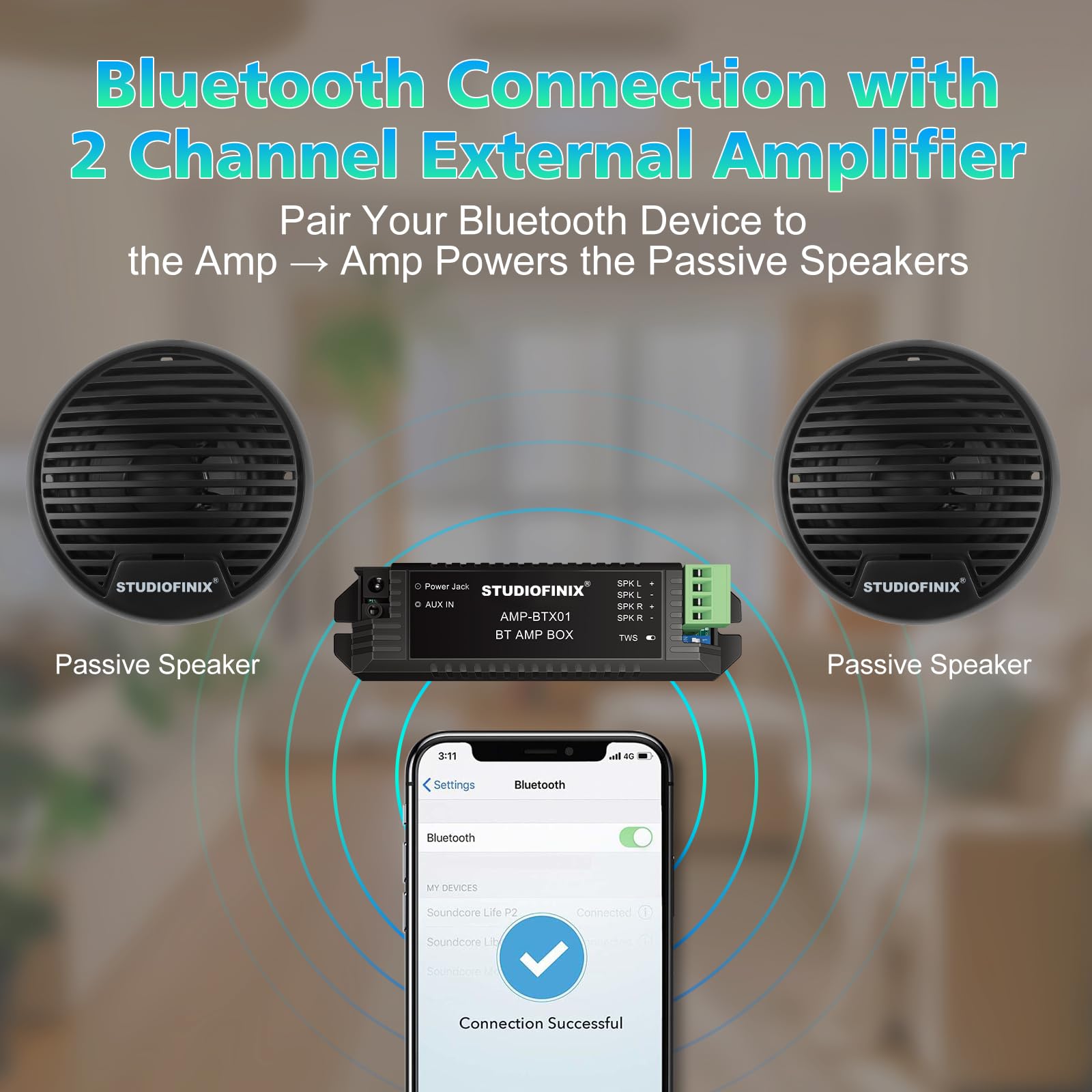 STUDIOFINIX 3"-Marine-Bluetooth-Lautsprecher für Boot, Motorrad, Whirlpool, SPA – 140W wasserdicht (Schwarz)