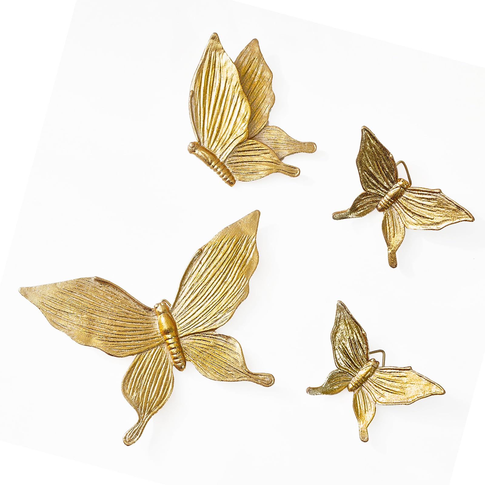 Nucelit Resin Butterfly Wall Decorations Gold Finish Set of 4, Raised Butterfly Sculptures for Apartment Entryway, Display and Photo Backdrop Gold Wall Art Ornaments Resin Sculptures Nature Accents