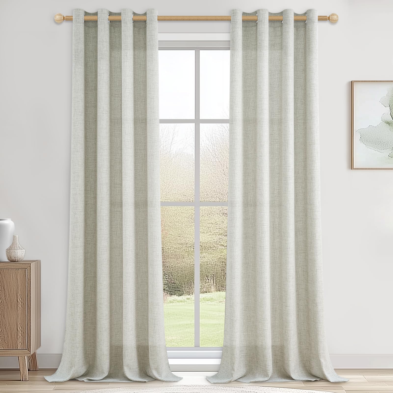 CUTEWIND Extra Lange Gardinen Leinen und Vorhänge mit Ösen Wohnzimmer 2er Set, 300 cm Lang, 140 cm Breit, Vorhang Landhausstil Leinenoptik Halbtransparent Schlafzimmer, Linen Curtains