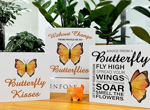 Miniatura 4 de Decoración de mariposa para el hogar, granja, mariposa, mariposas, decoración de bandeja escalonada, 3 piezas, caja decorativa de madera, letreros