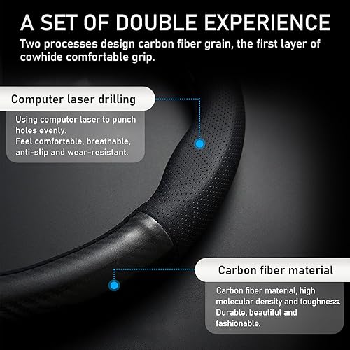 Miniatura 3 de 1 funda redonda para volante de automóvil, de fibra de carbono de 14.9 pulgadas, protección antideslizante con orificios de aire, absorbente de