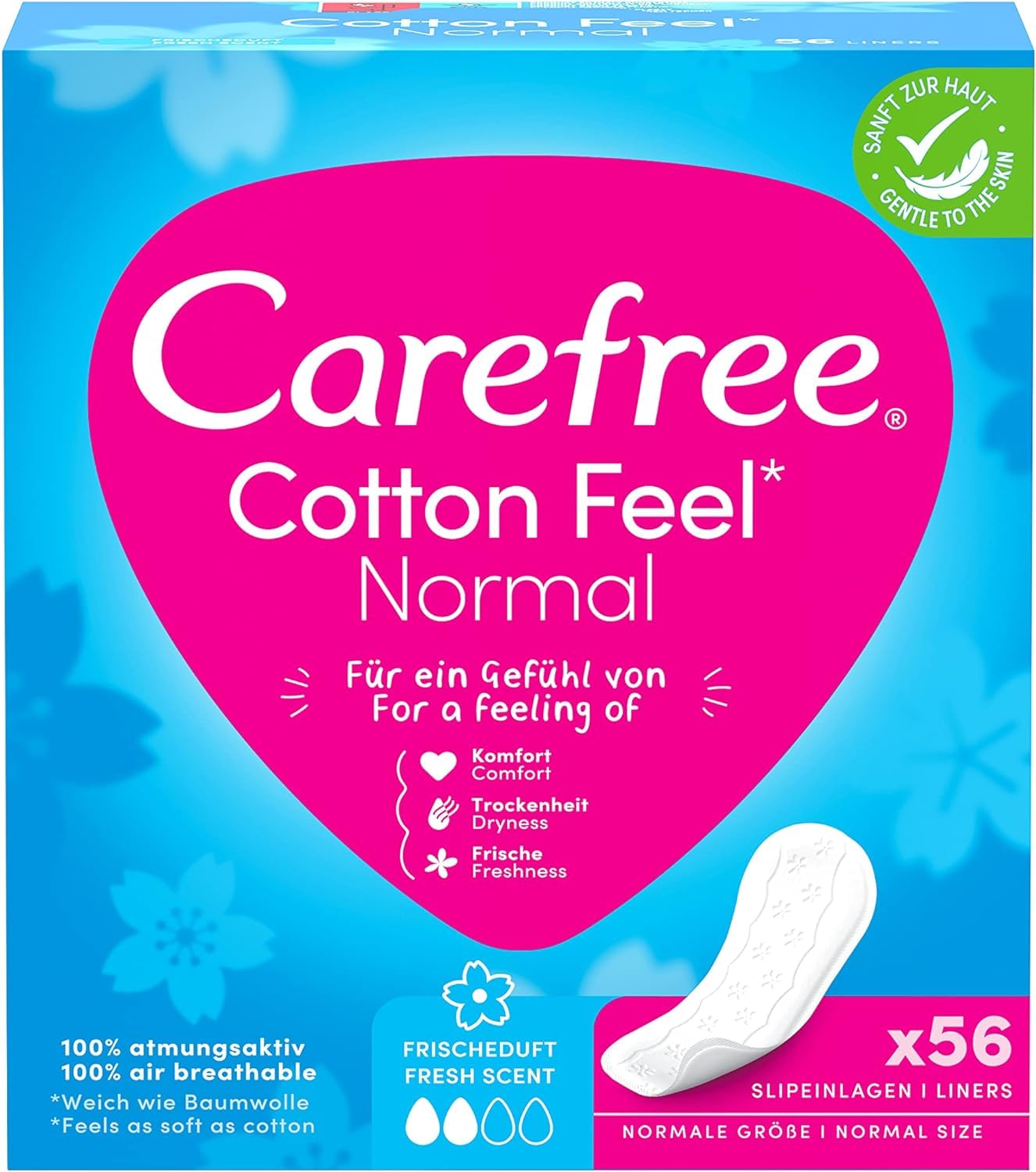Carefree Slipeinlagen Cotton Feel Normal mit Frischeduft, besonders sanft zur Haut für einen weichen Tragegefühl, Ihre gute Passform passt sich den Körperbewegungen an, 56 Stück