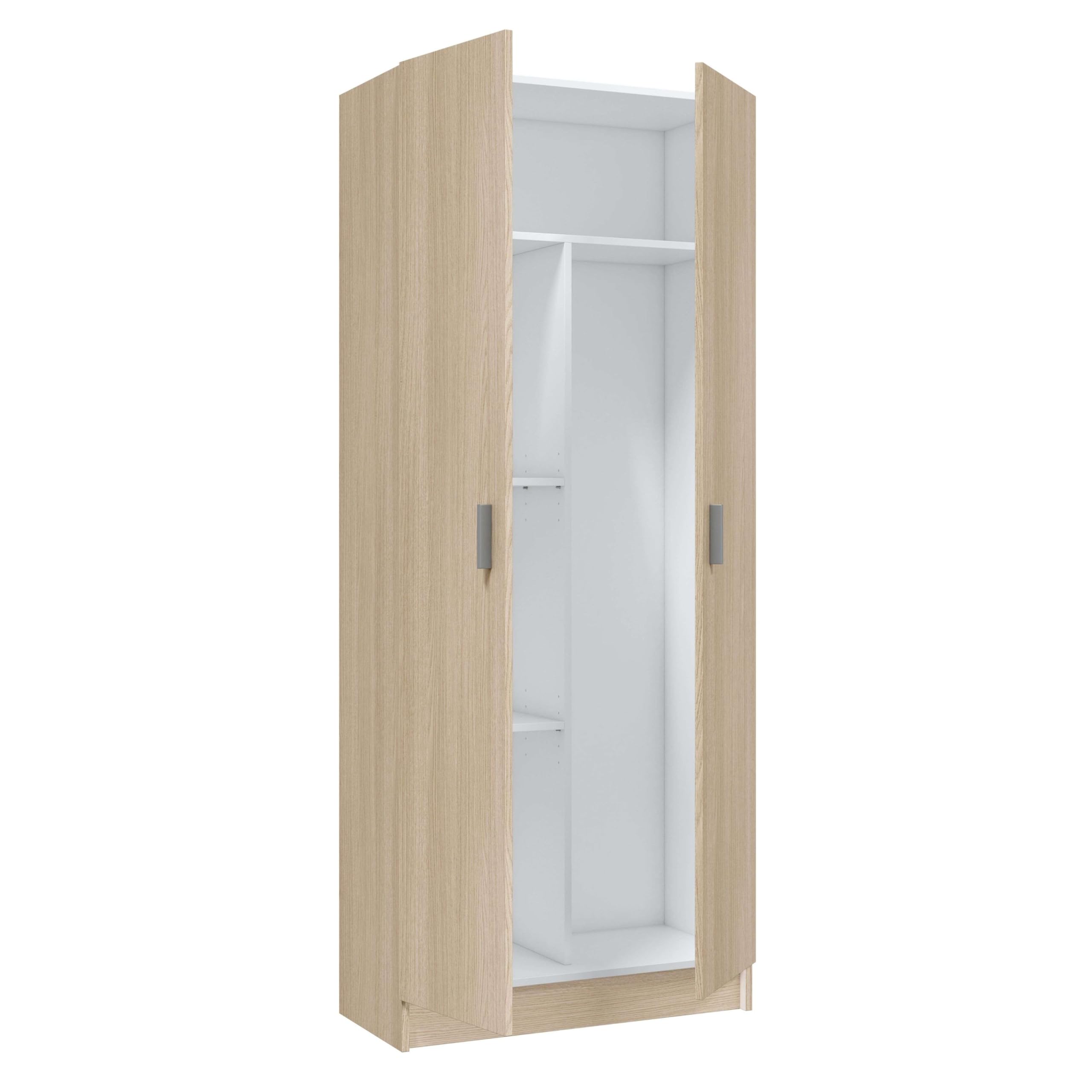 Habitdesign Armario Multiusos, Escobero 2 Puertas 3 Estantes, 180x73x37 (AltoxAnchoxFondo - en cm), Color Roble