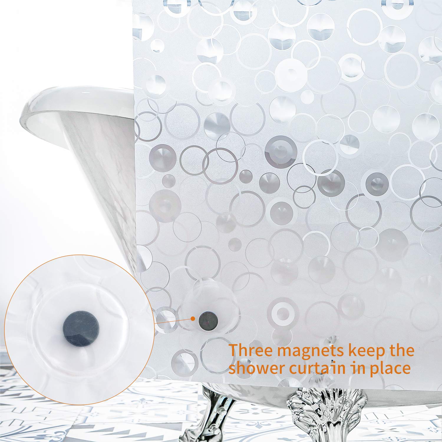 WELTRXE Shower Curtain Liner with Magnets, Shower Curtains Waterproof for Bathroom, Heavy Duty Shower Liner, Bathroom Curtains 72x72 Inch - 5