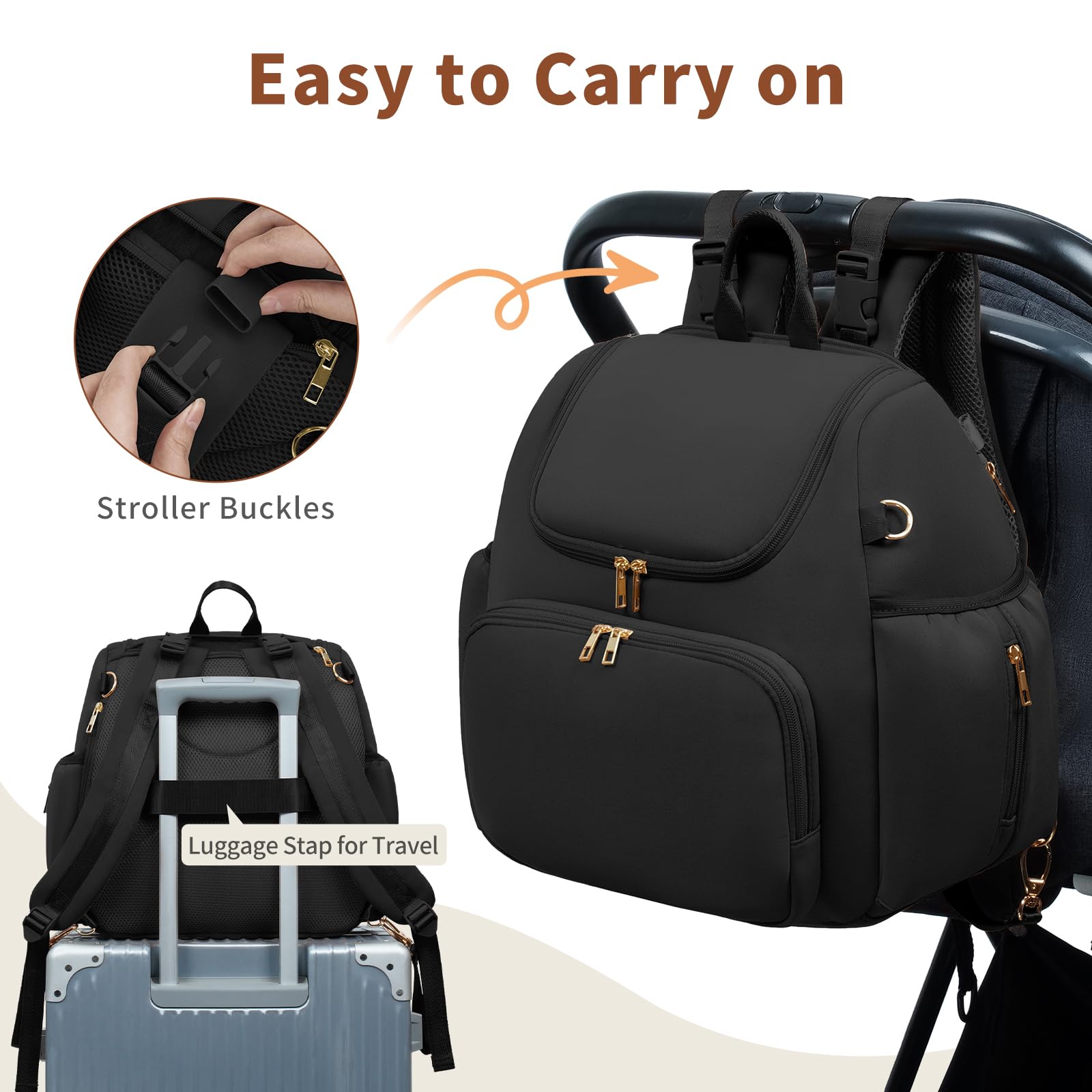 CEI-CEI Sac à dos à langer en néoprène élégant pour bébé Sac de maternité fourre-tout de voyage pour maman avec poches isothermes