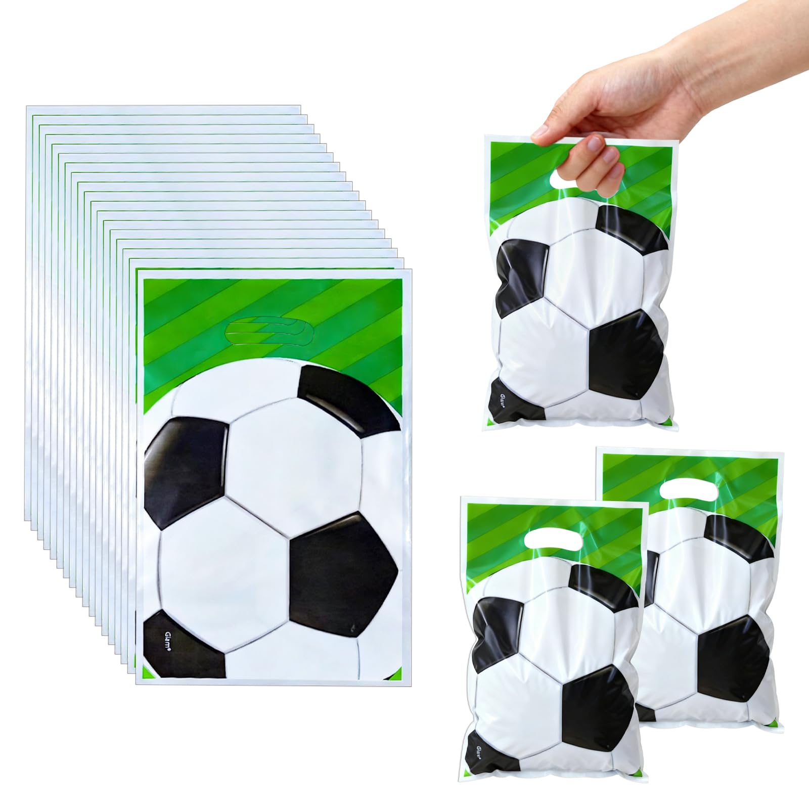 30 pcs Soccer Gift Bags, VEINARDYL Plastic Soccer Goodie Bags for Team, Green Soccer Candy Bags for Sport Game Day Party Birthday Favor Snack Bags