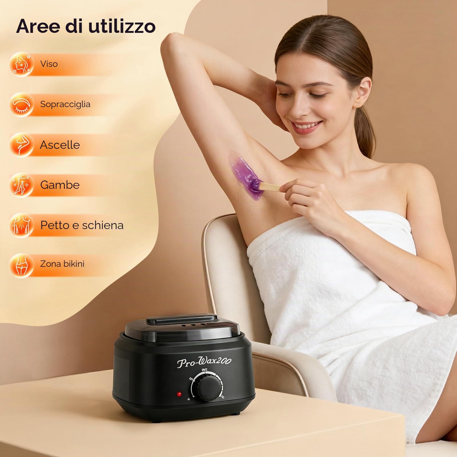 Scaldacera Kit Ceretta Brasiliana Professionale con 4 Barrette di Cera 100g, Wax Warmer per Depilazione Corpo Completo, Kit Depilazione con Ciotola in Silicone e Spatole Uomo Donna