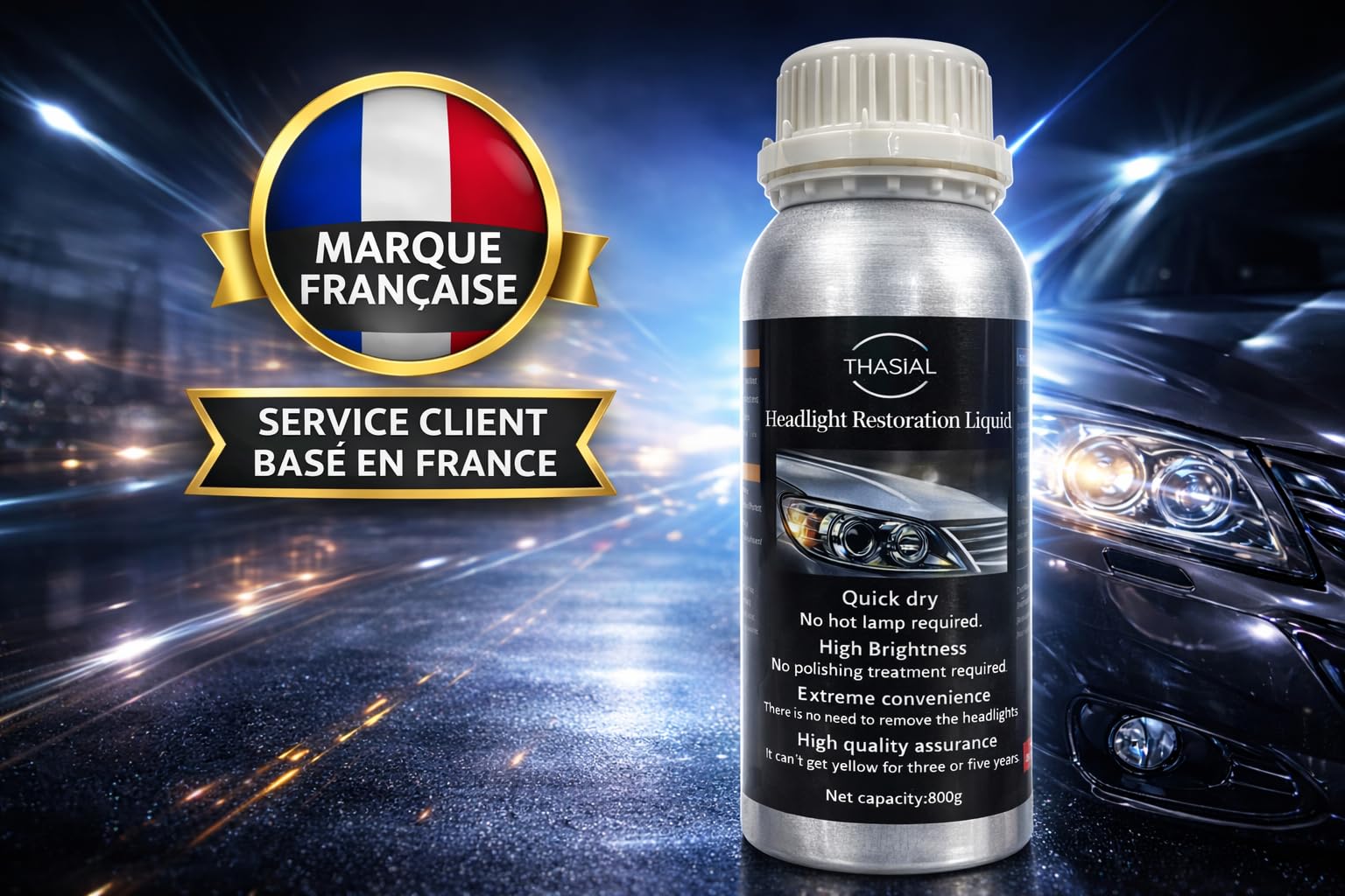 Rénovateur Phare Voiture 800g – Liquide de Rénovation Optiques Auto & Moto, Aide à Éliminer Jaunissement, Oxydation et Micro-Rayures, Restaure Transparence et Brillance des Phares, Marque Française - 2